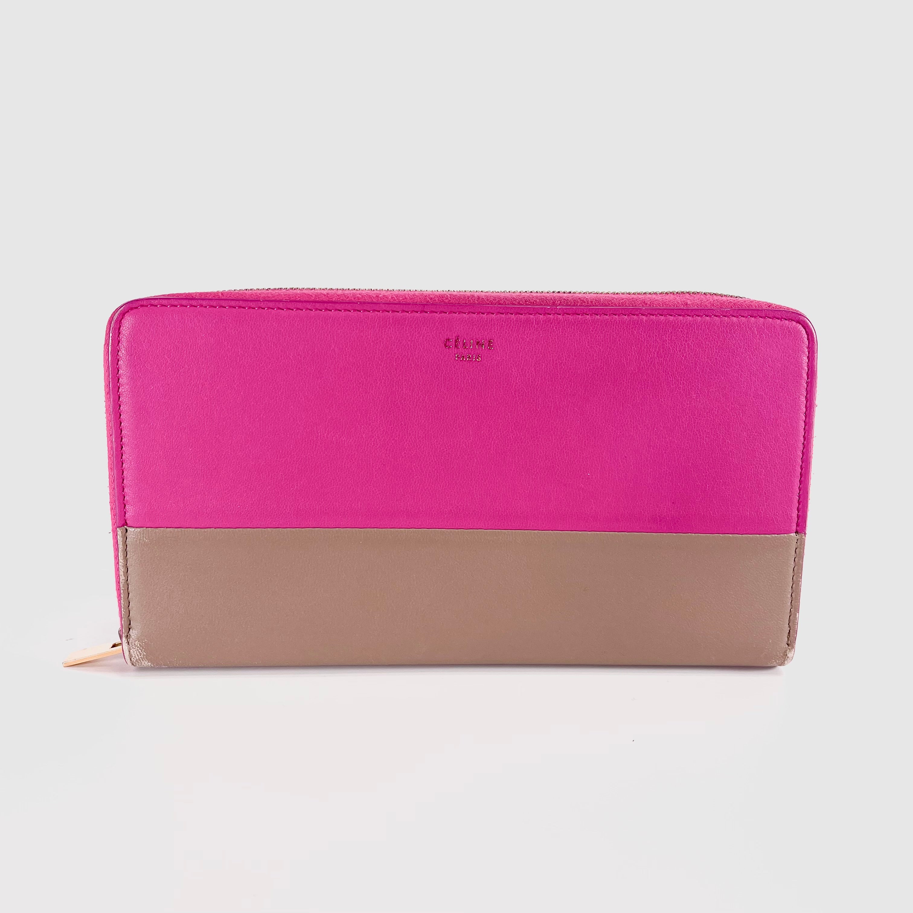 2605 secondhand CELINE leather Long Wallet pink Greige