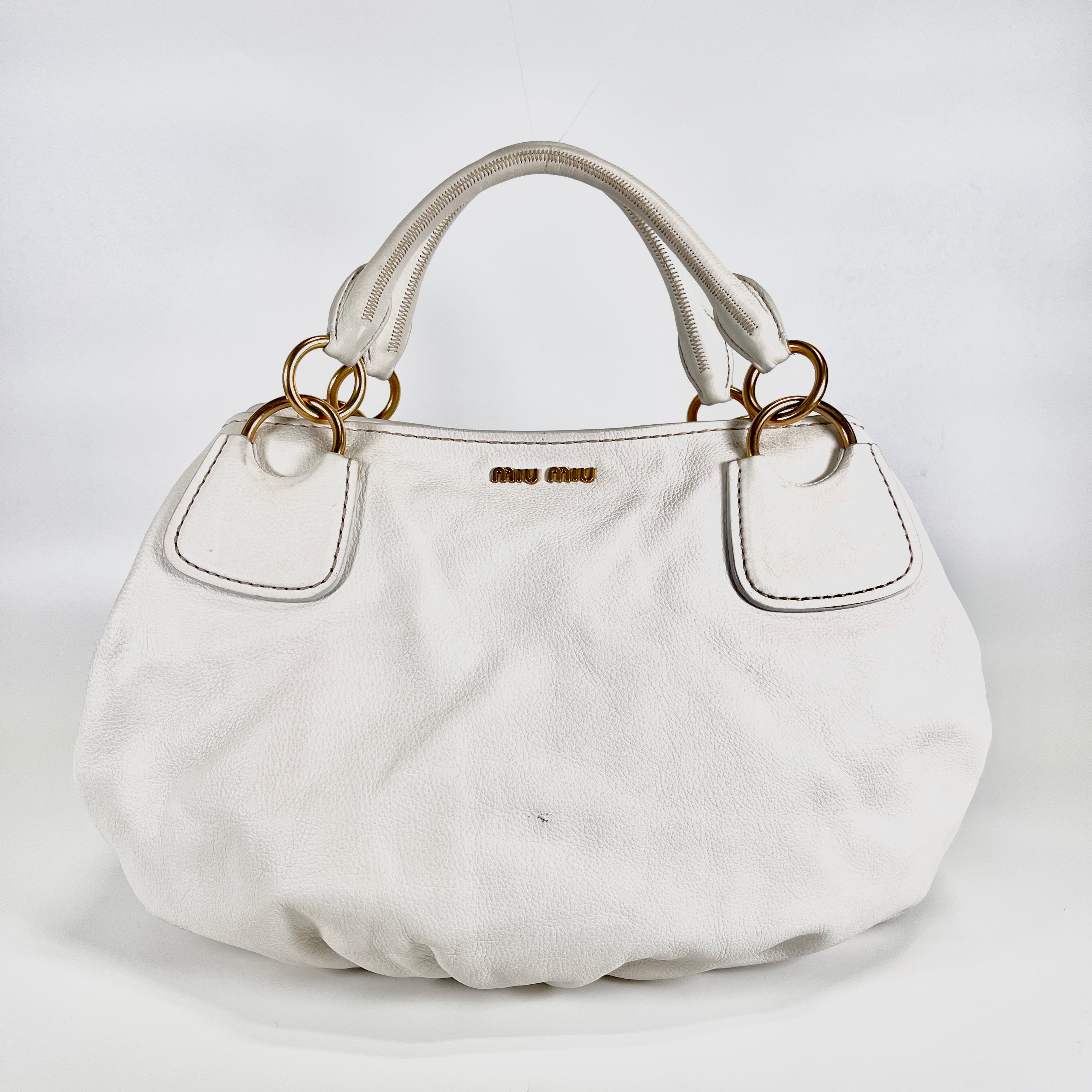 2605 secondhand MIU brand bag leather hand 148 white