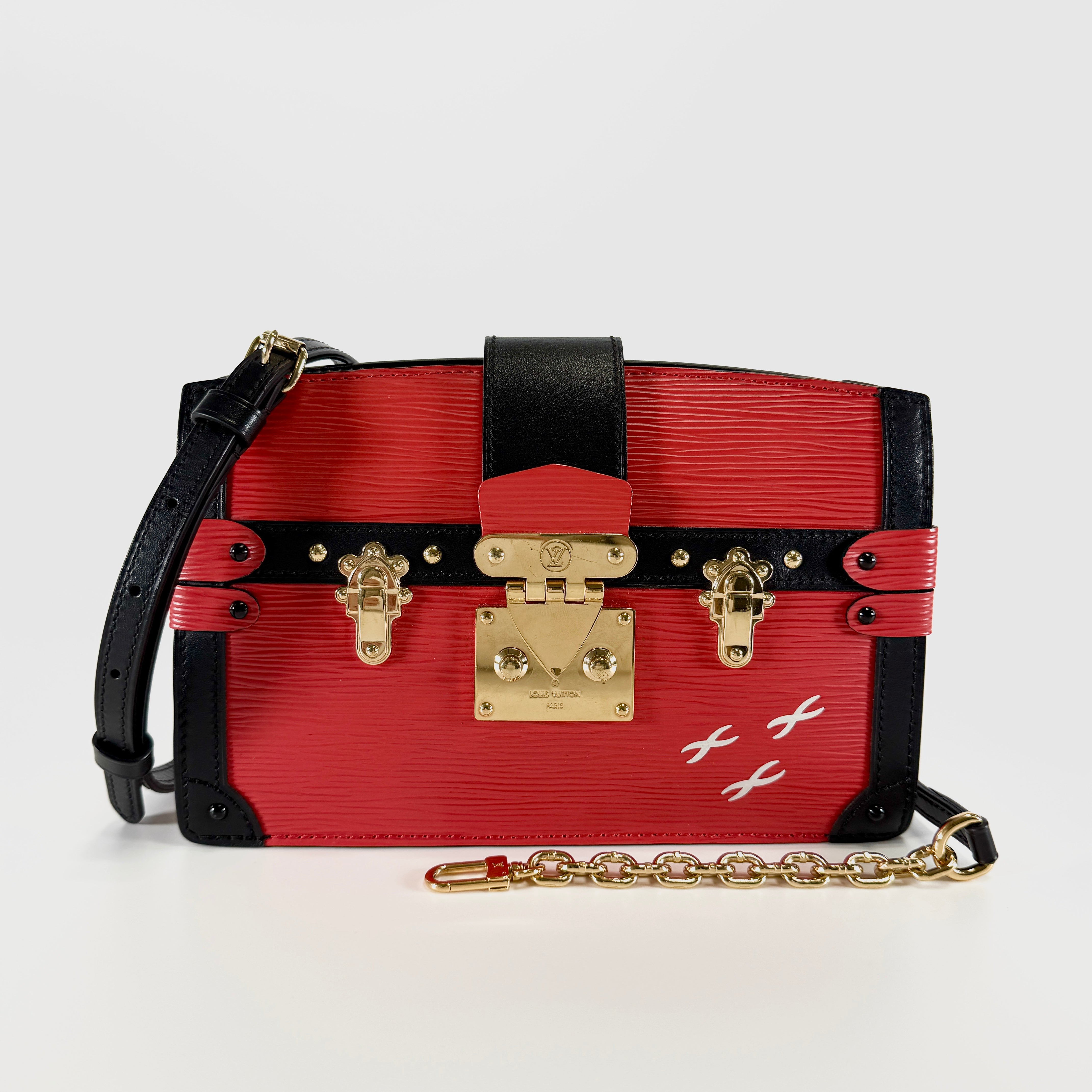 2605 secondhand LV Epi M51697 trunk clutch Rouge × Noir shoulder strap
