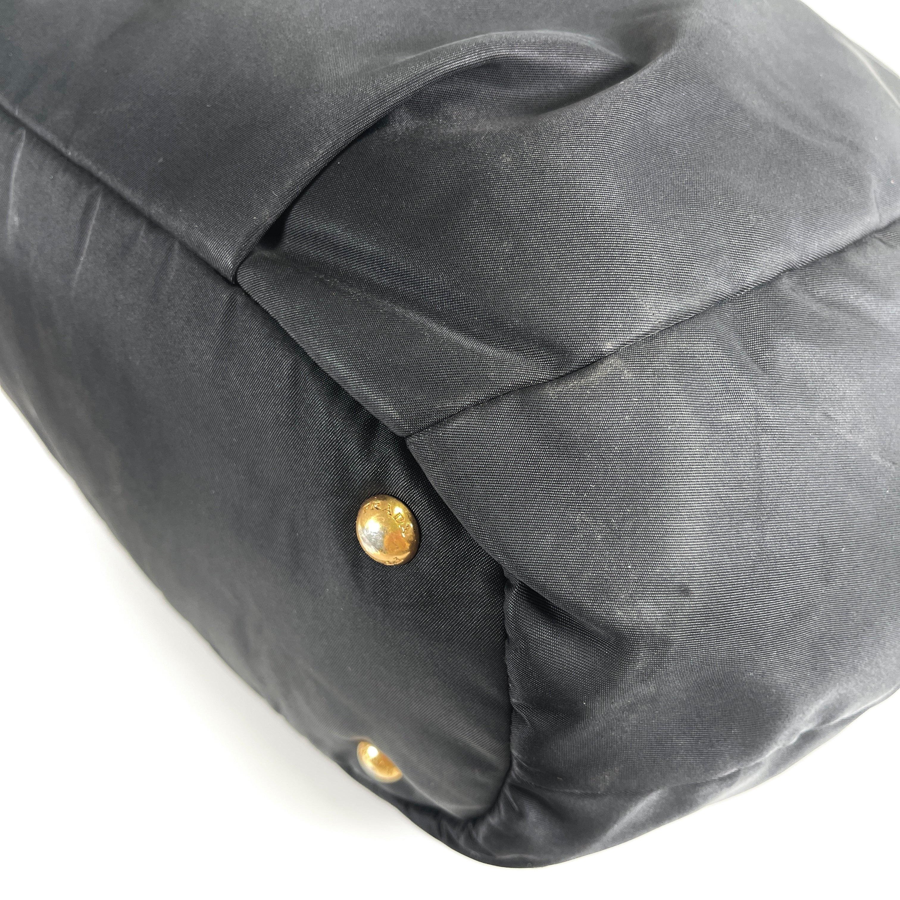 2604 secondhand PRADA 2WAY nylon Tote black × gold
