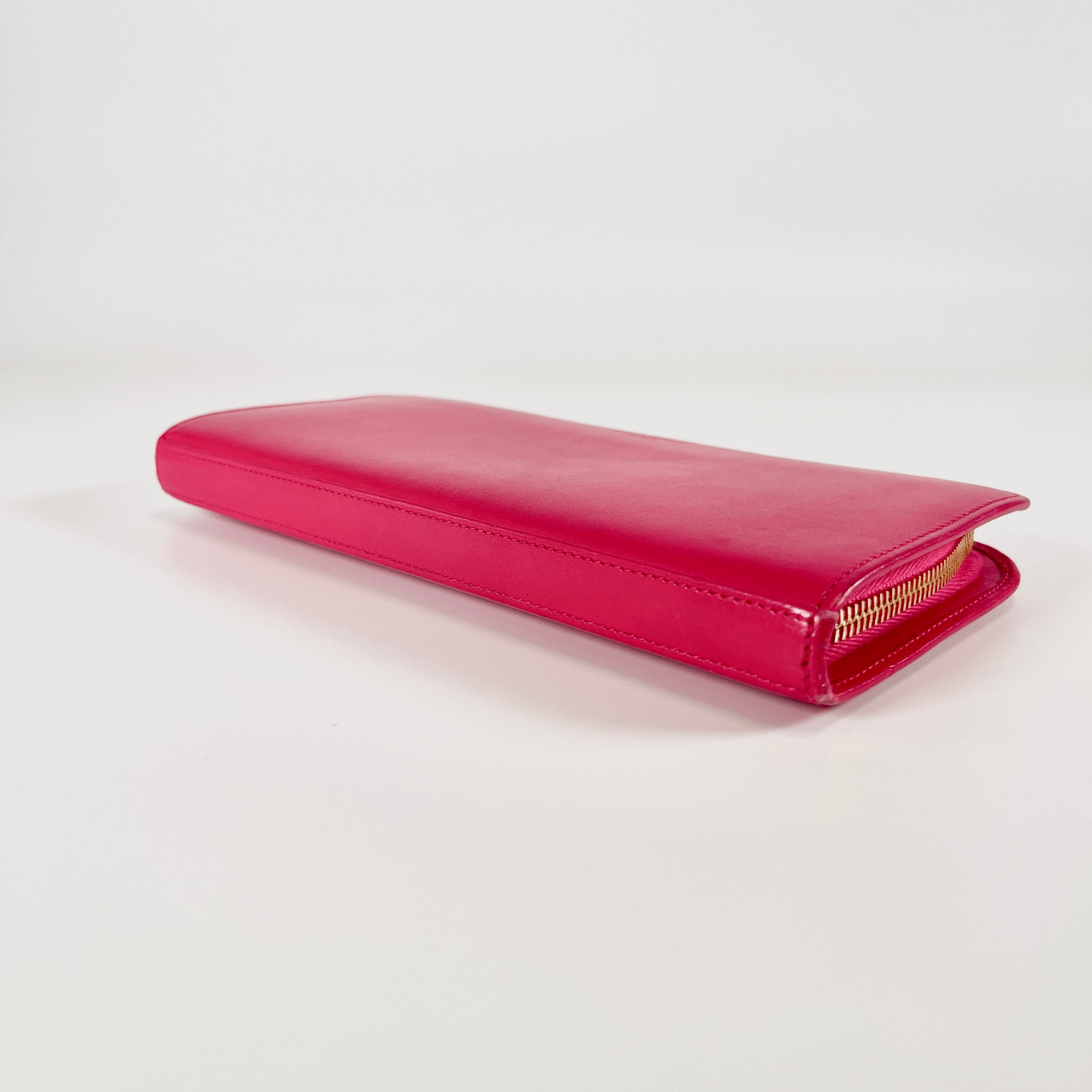 2603 secondhand SAINTLAURENT ★ leather round fastener Long wallet pink