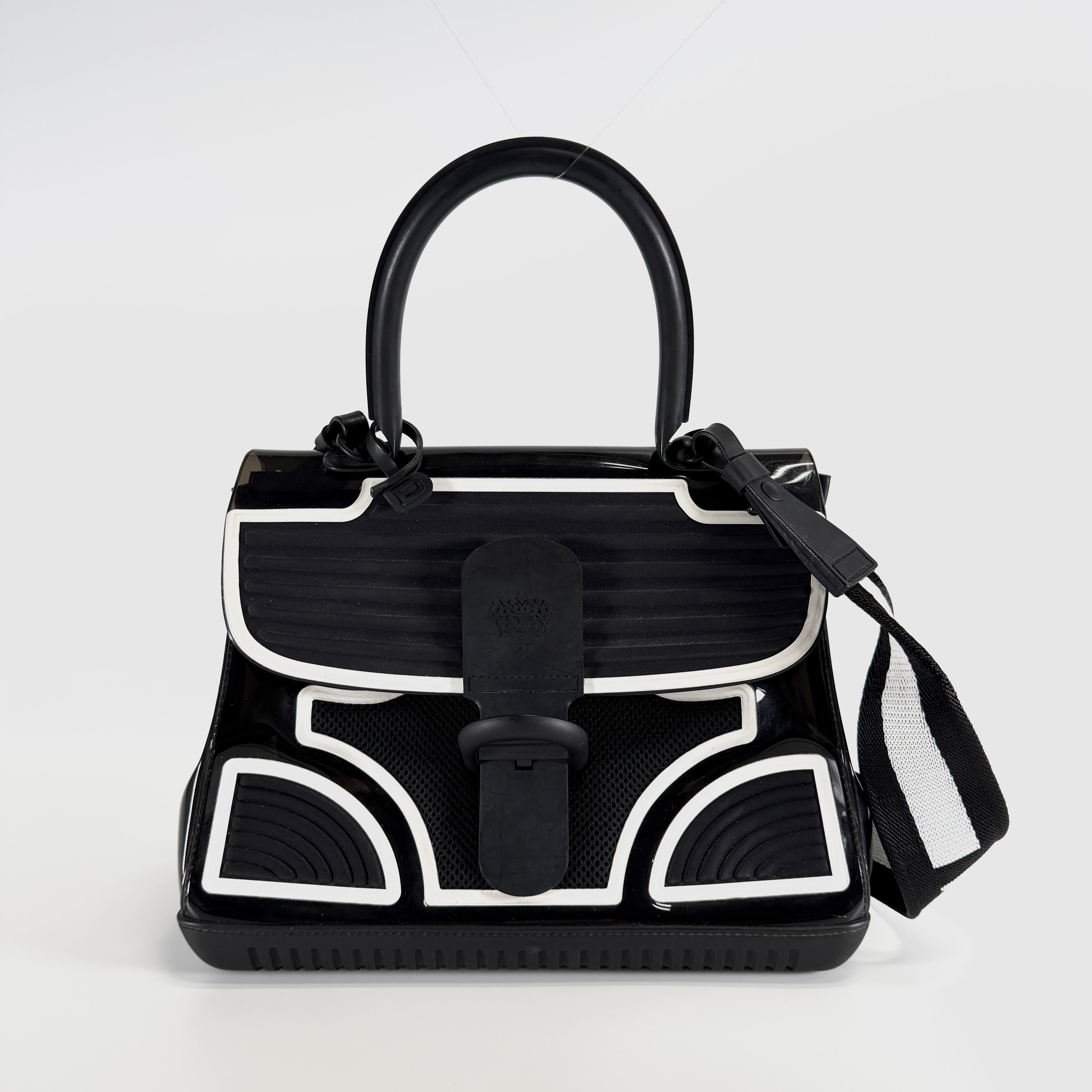 2607 secondhand DELVAUX brand bag enamel MM white / black strap