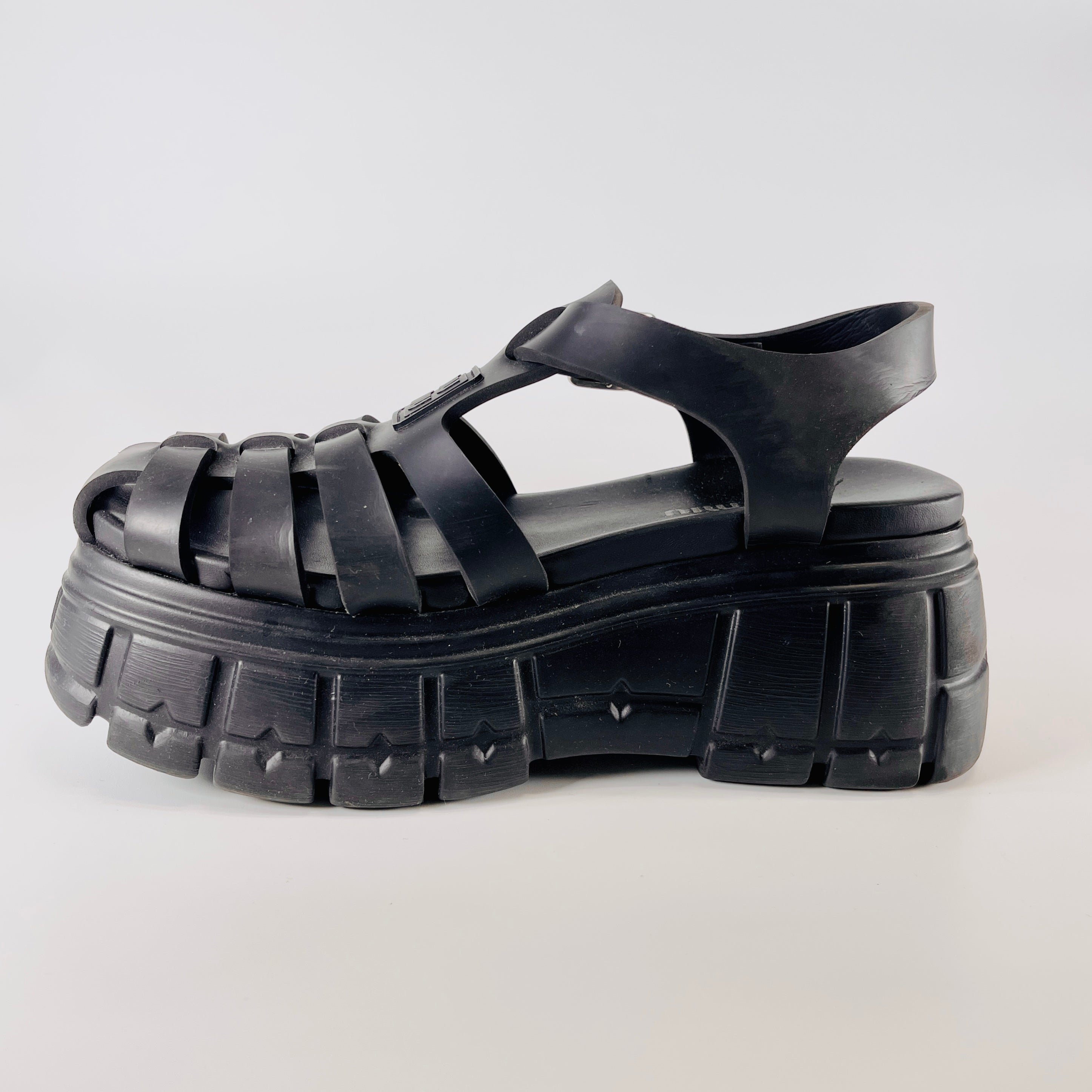 2606 secondhand MIUMIU EVA rubber Sandals 38 Women's black logo Platform