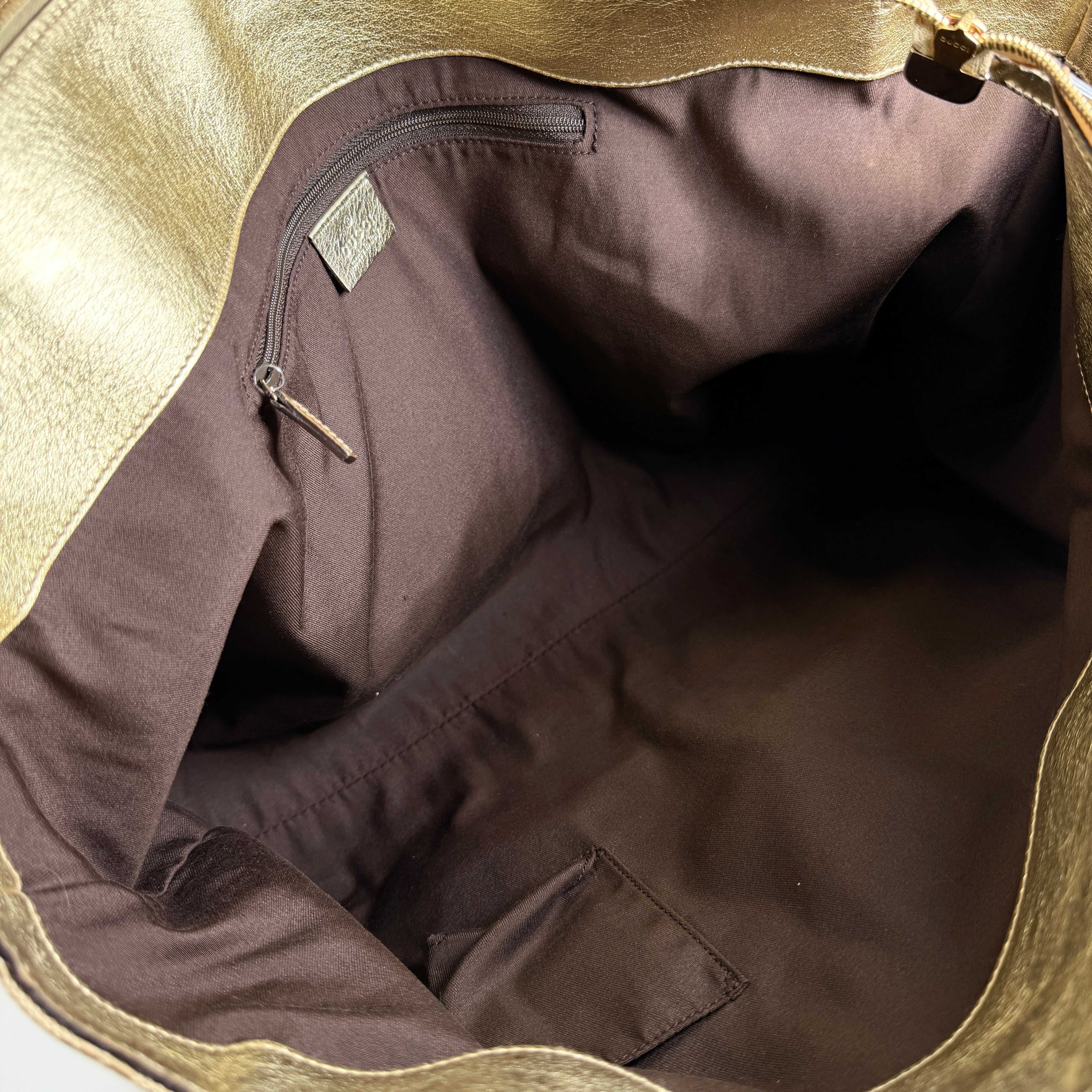 2606 secondhand GUCCI GG canvas Abby leather Tote Bag beige gold