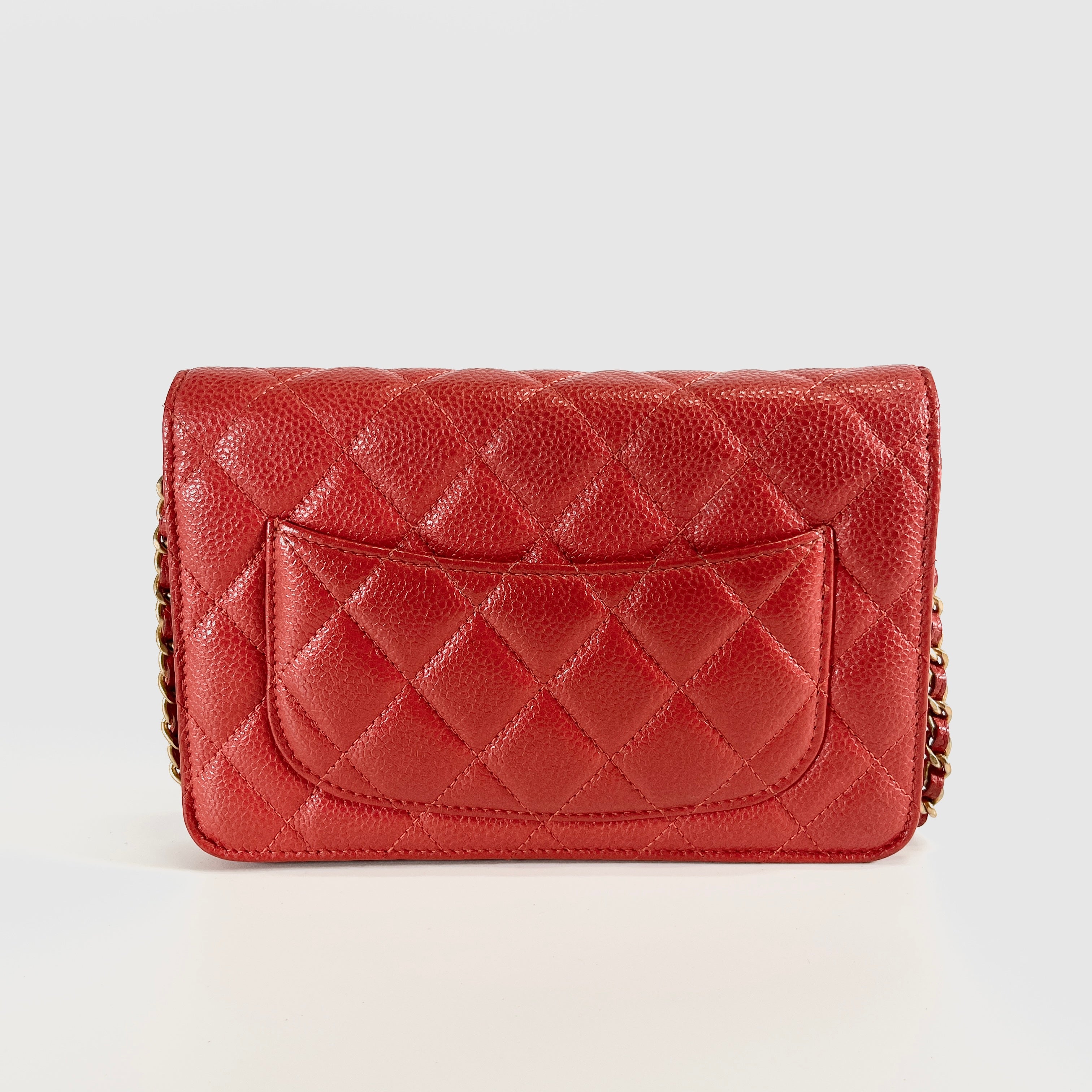 2605 secondhand CHANEL Chain Wallet caviar Red