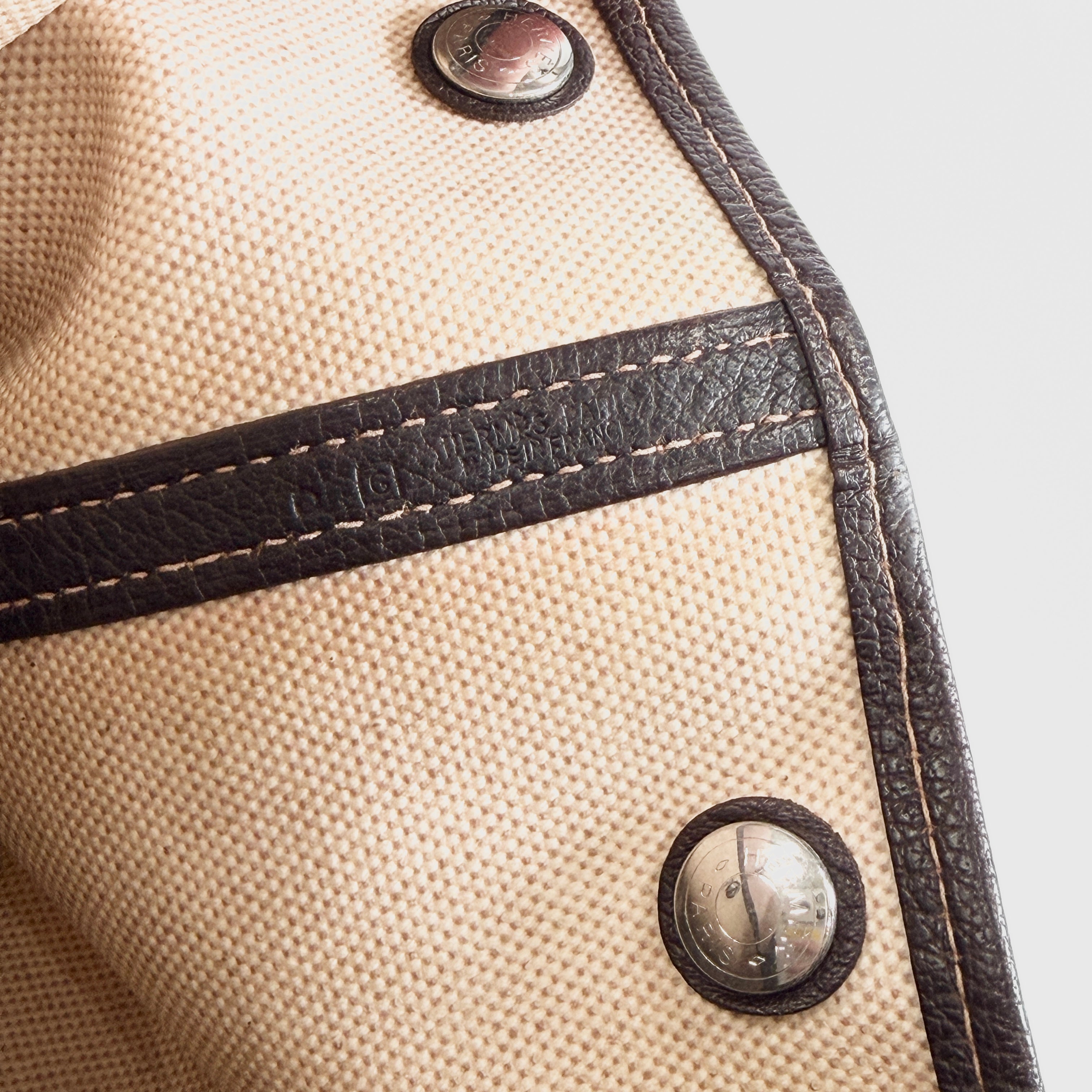 2606 secondhand HERMES Toile H / leather Garden Party PM Brown □G time Silver metal fittings