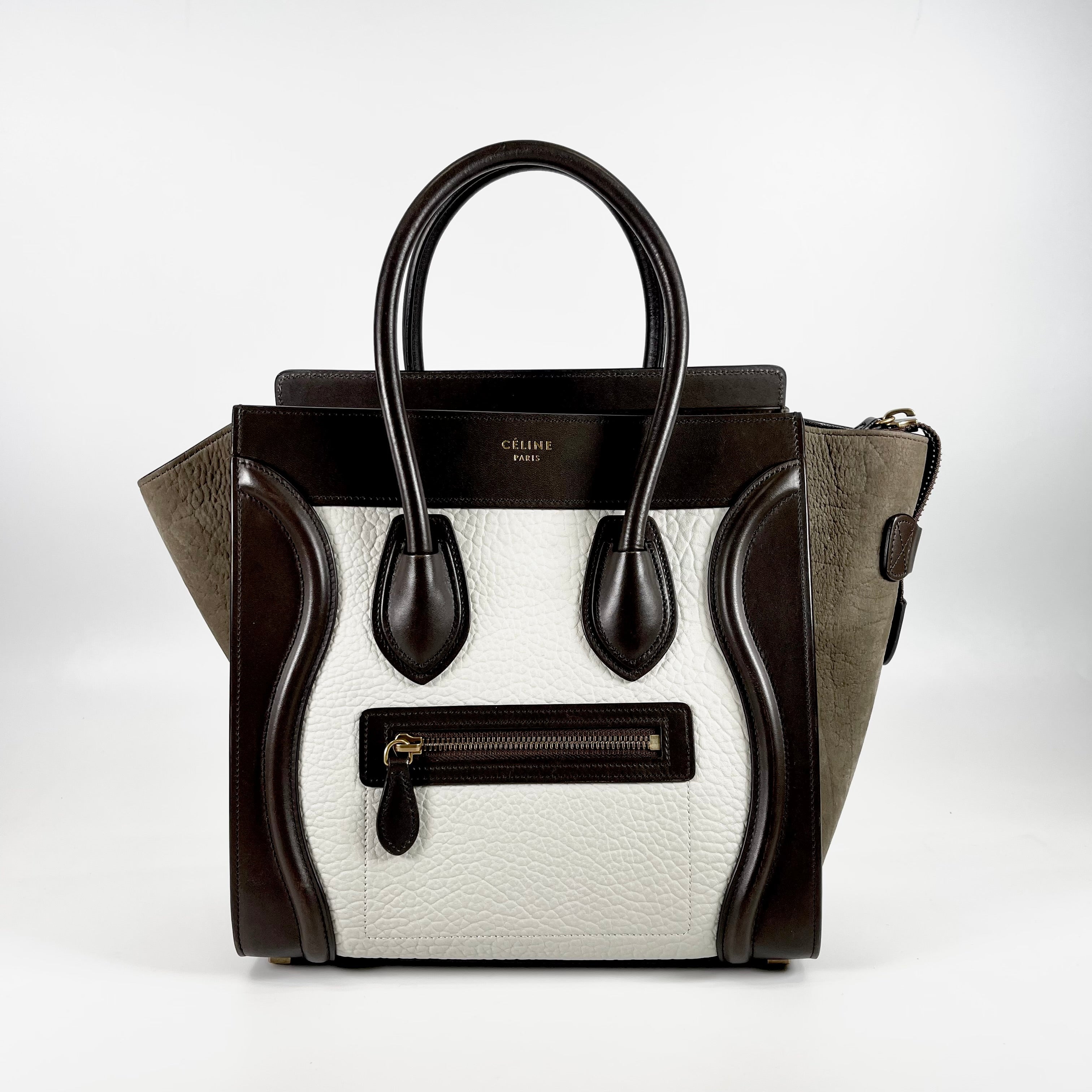 2602 secondhand CELINE Luggage Micro Shopper leather x suede hand bag Brown