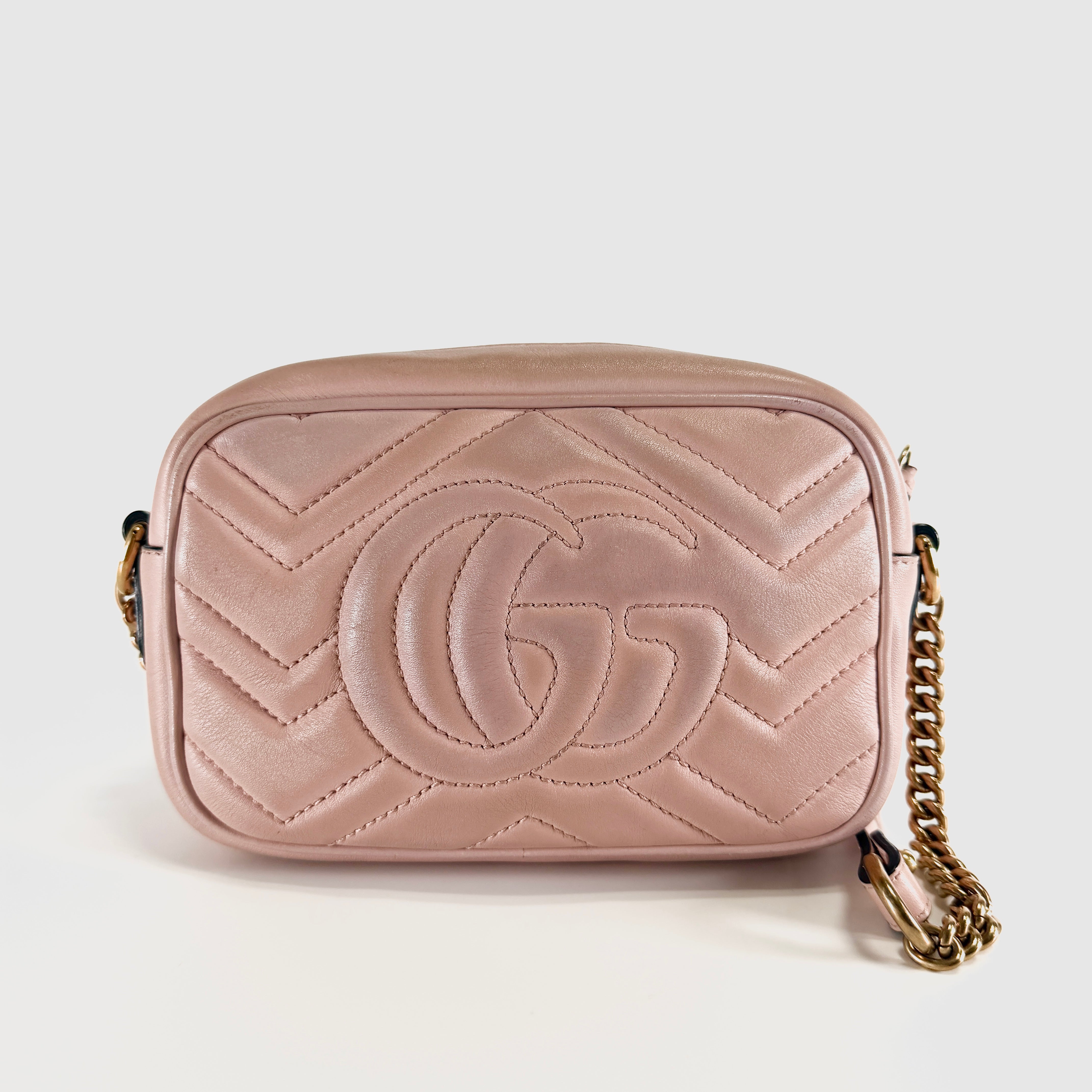 2607 secondhand GUCCI GG Marmont leather Chain Shoulder Bag pink 448065