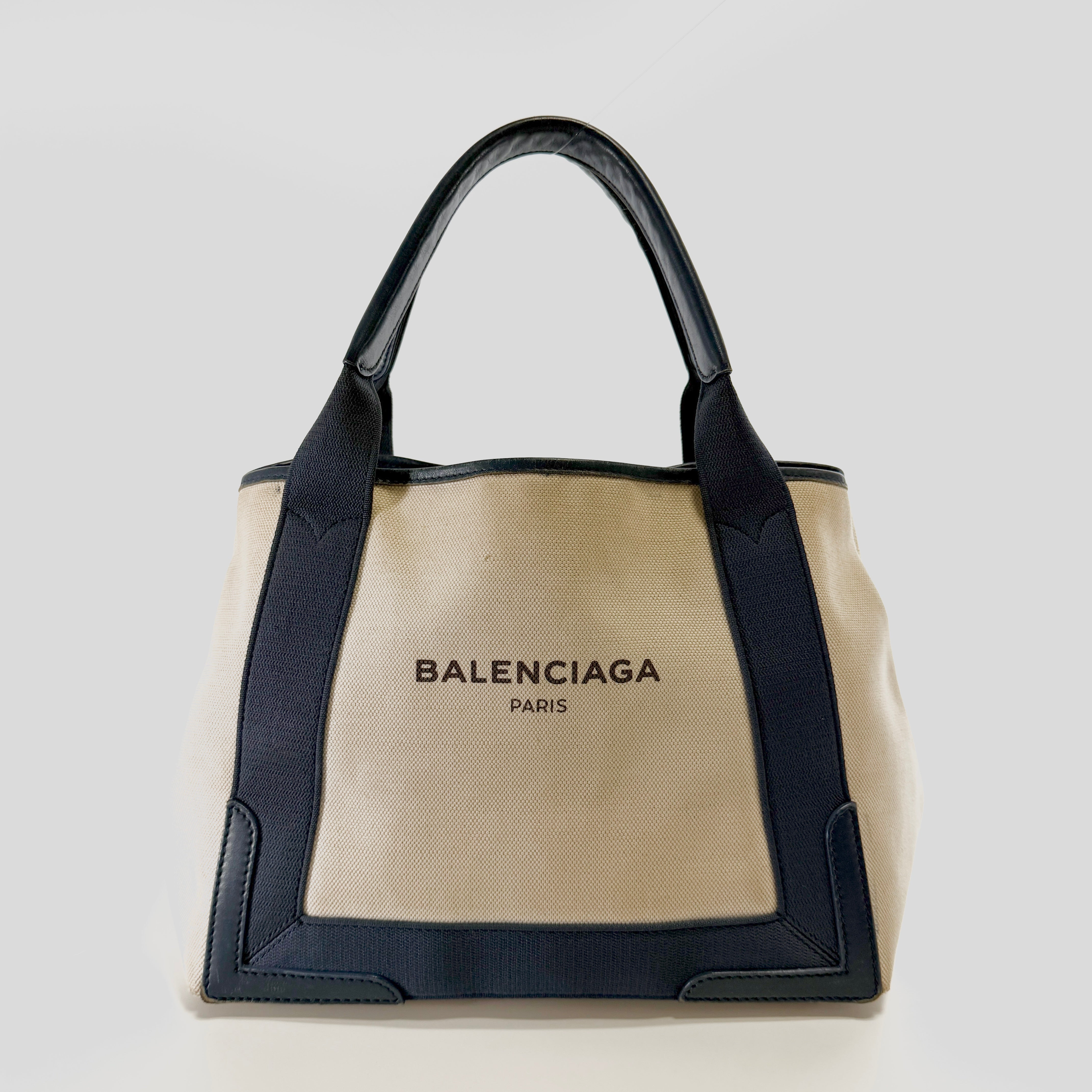 2607 secondhand BALENCIAGA Navy Cabas blue × white
