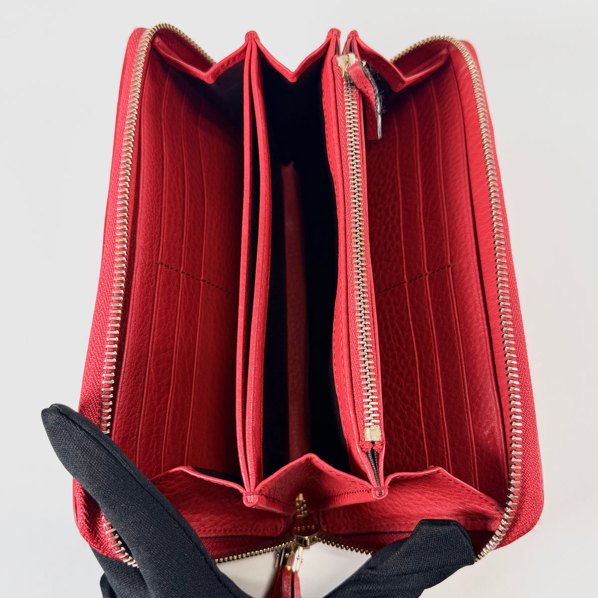 2607 secondhand GUCCI Soho 308280 leather Round Zip Wallet Red