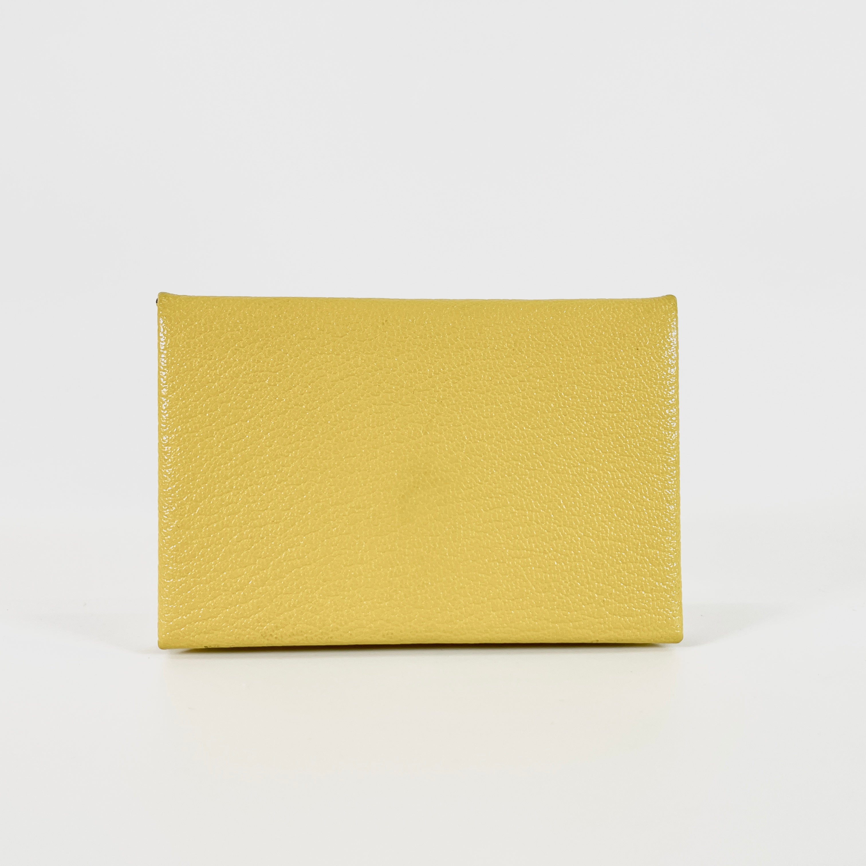2604 secondhand HERMES Calvi Chevre Mysore Card Case Yellow Silver metal fittings D:2019 year