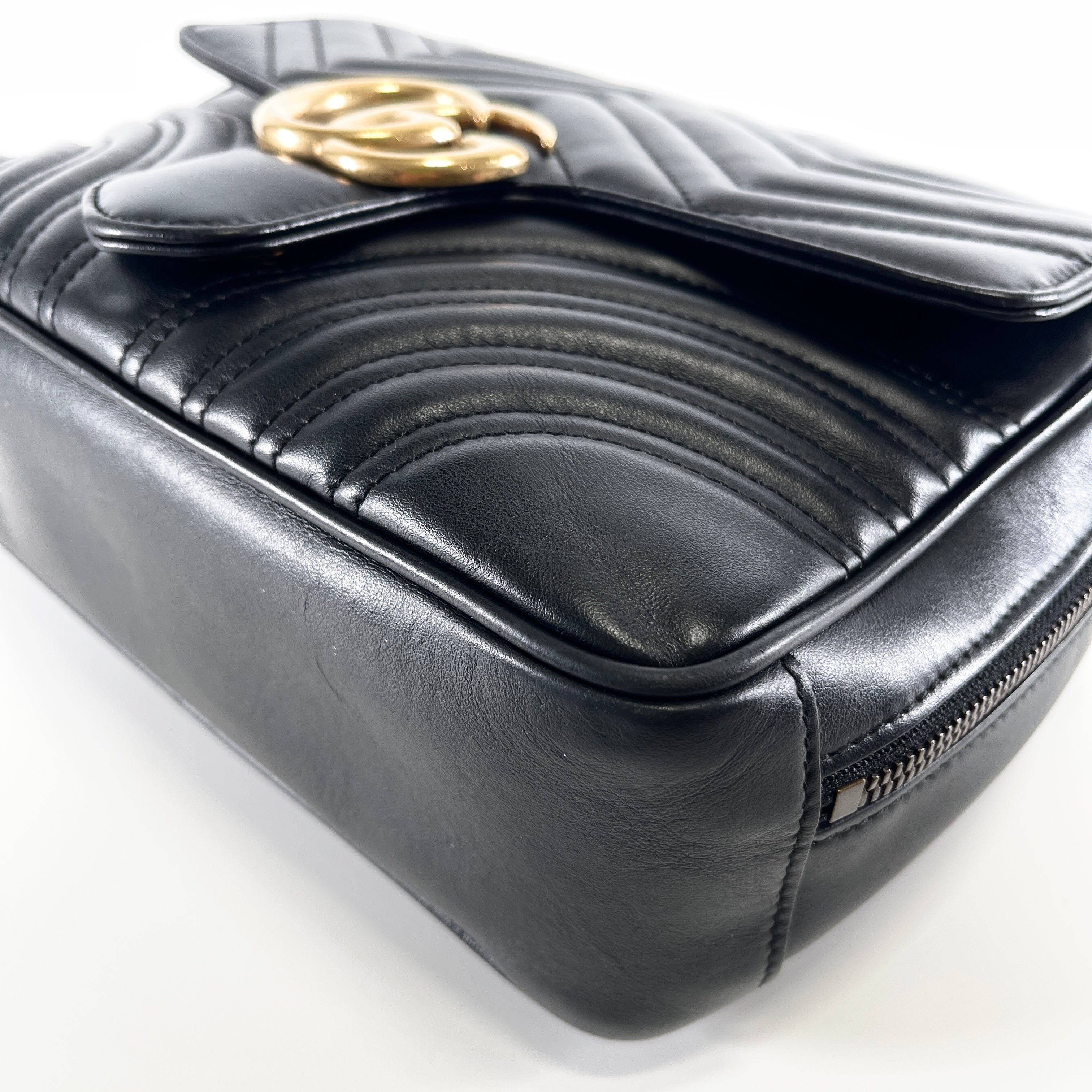 2606 secondhand GUCCI GG Marmont leather 2WAY hand bag black 498100