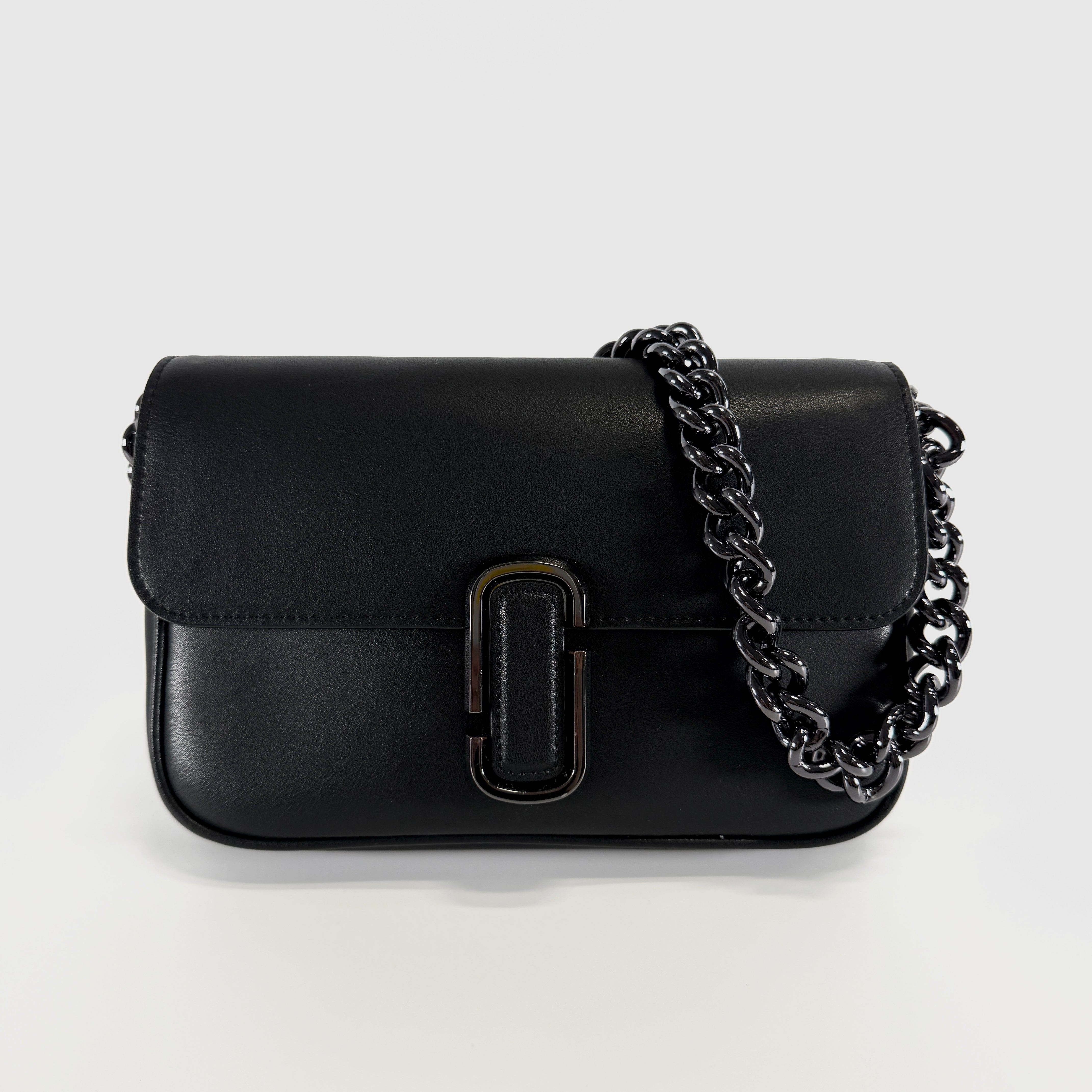 2607 secondhand MARCJACOBS black leather Chain Shoulder Bag