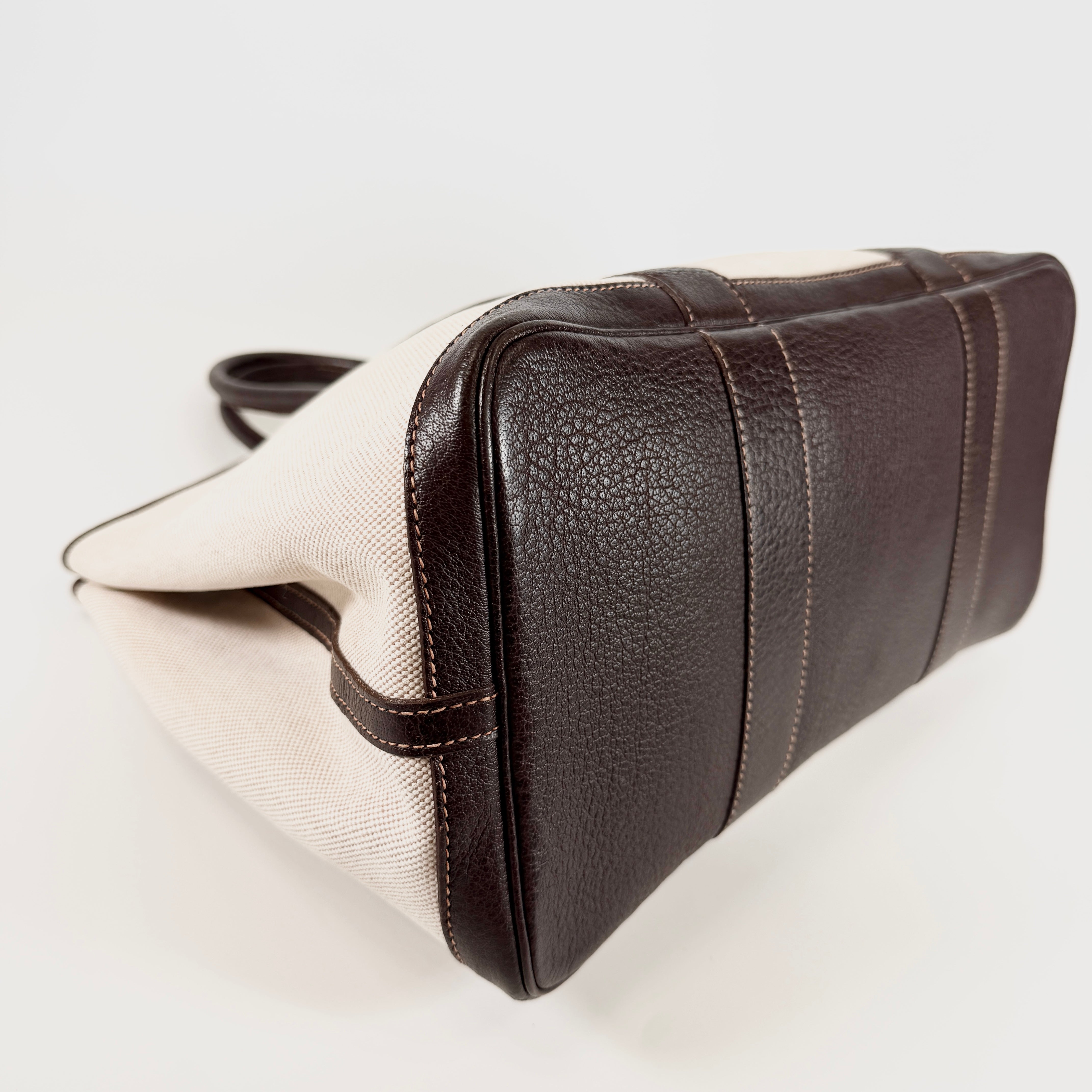 2606 secondhand HERMES Toile H / leather Garden Party PM Brown □G time Silver metal fittings