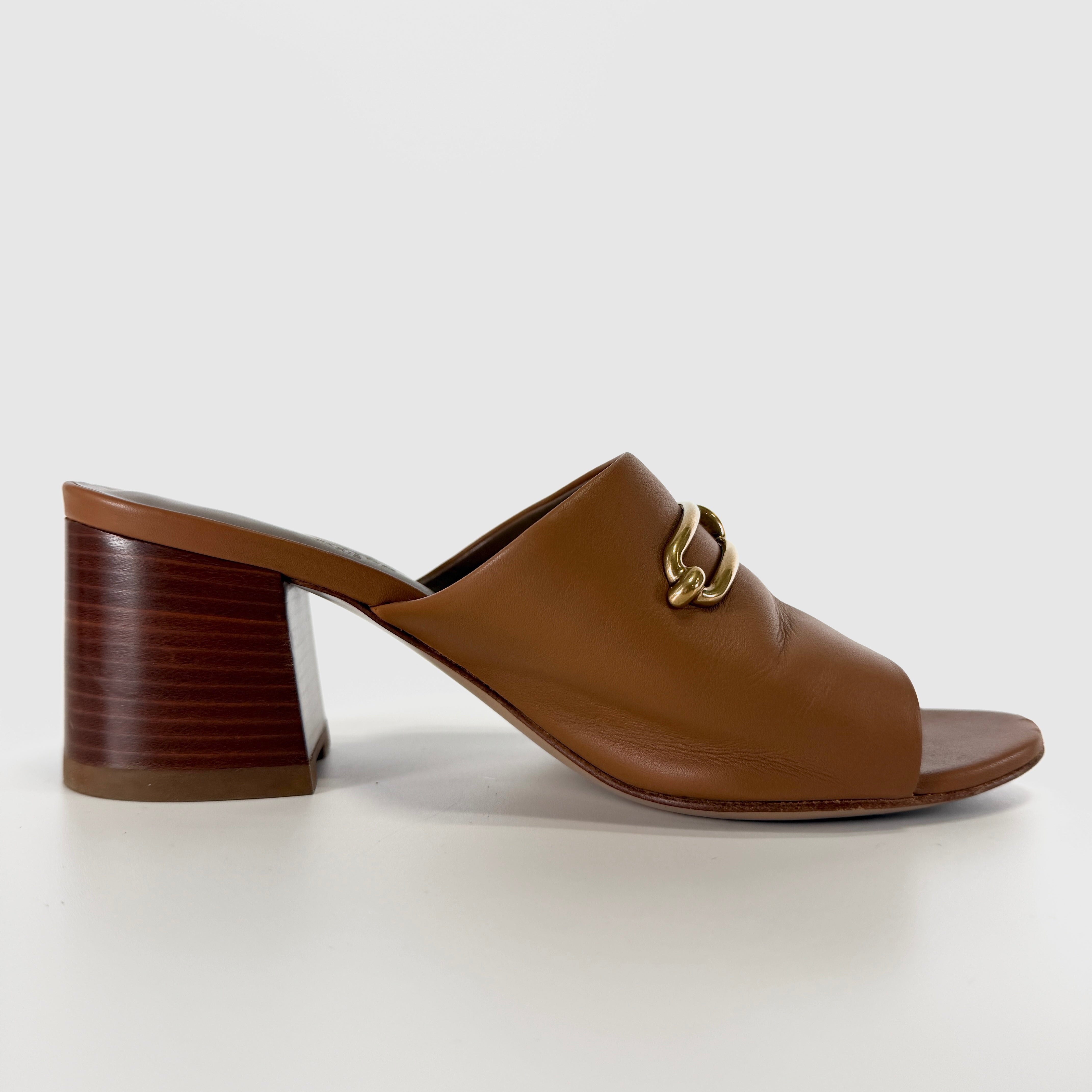 2607 secondhand HERMES Mira leather Sandals 37 Women's Brown CM211043Z buckle heel Torn