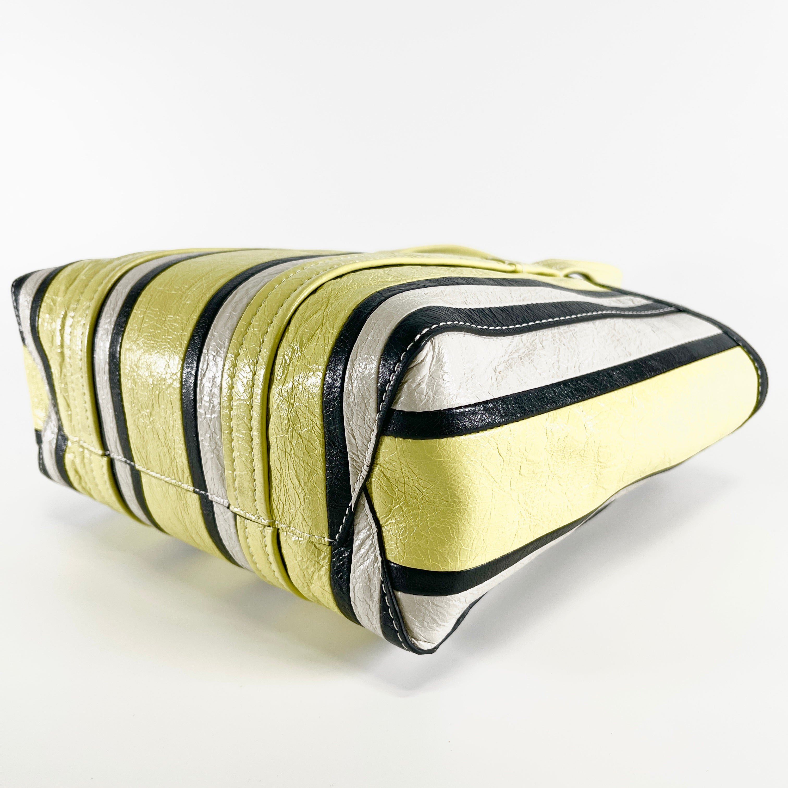 2605 secondhand BALENCIAGA stripe Bazaar Shopper Yellow