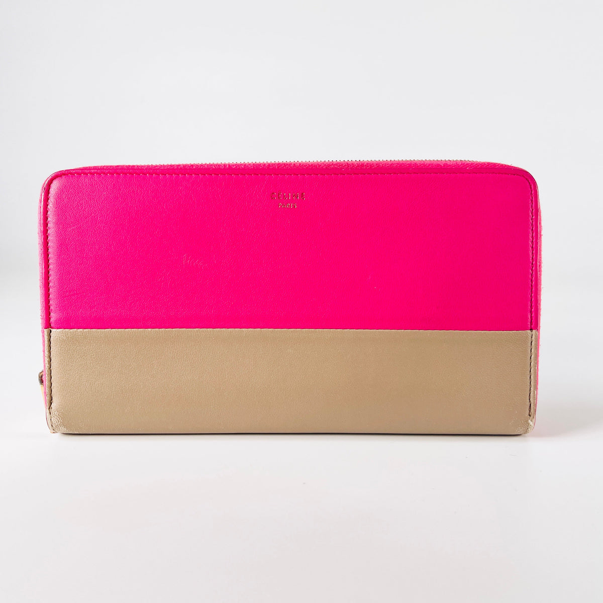 2605 secondhand CELINE leather Long Wallet pink Greige