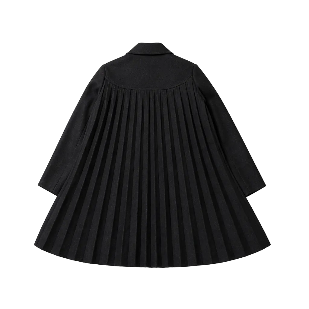2606 secondhand VALENTINO coat TR3CAB5038S black pleats wool