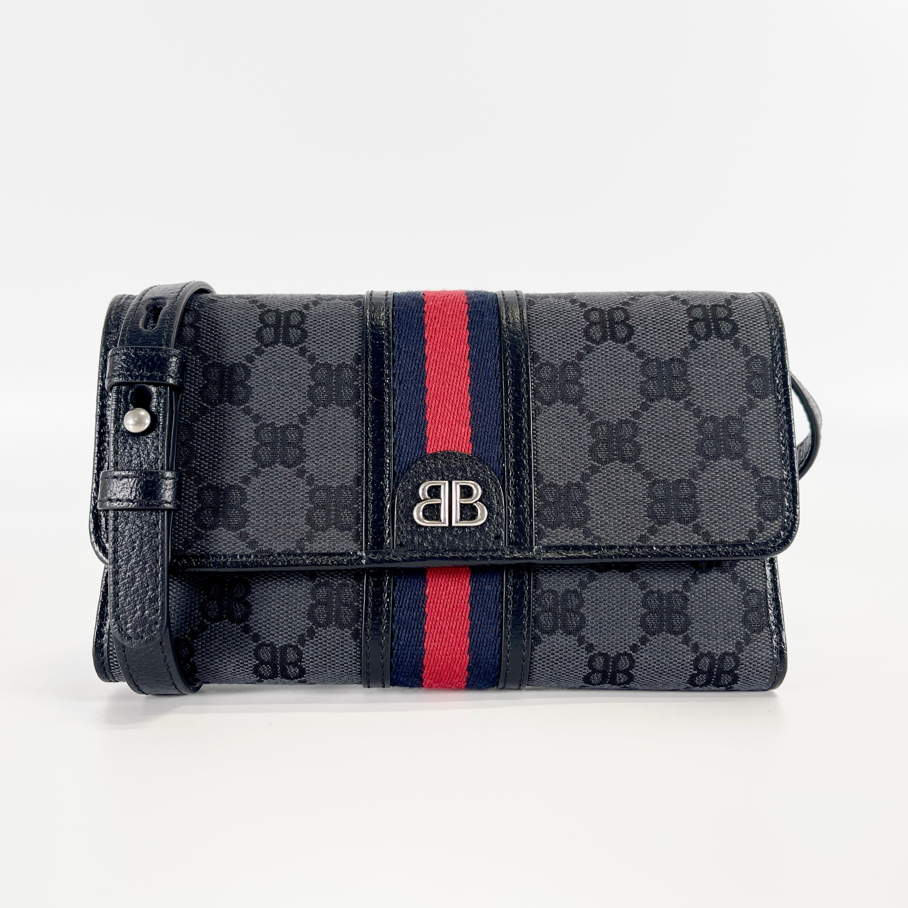 2605 secondhand BALENCIAGA Wallet canvas shoulder Wallet black