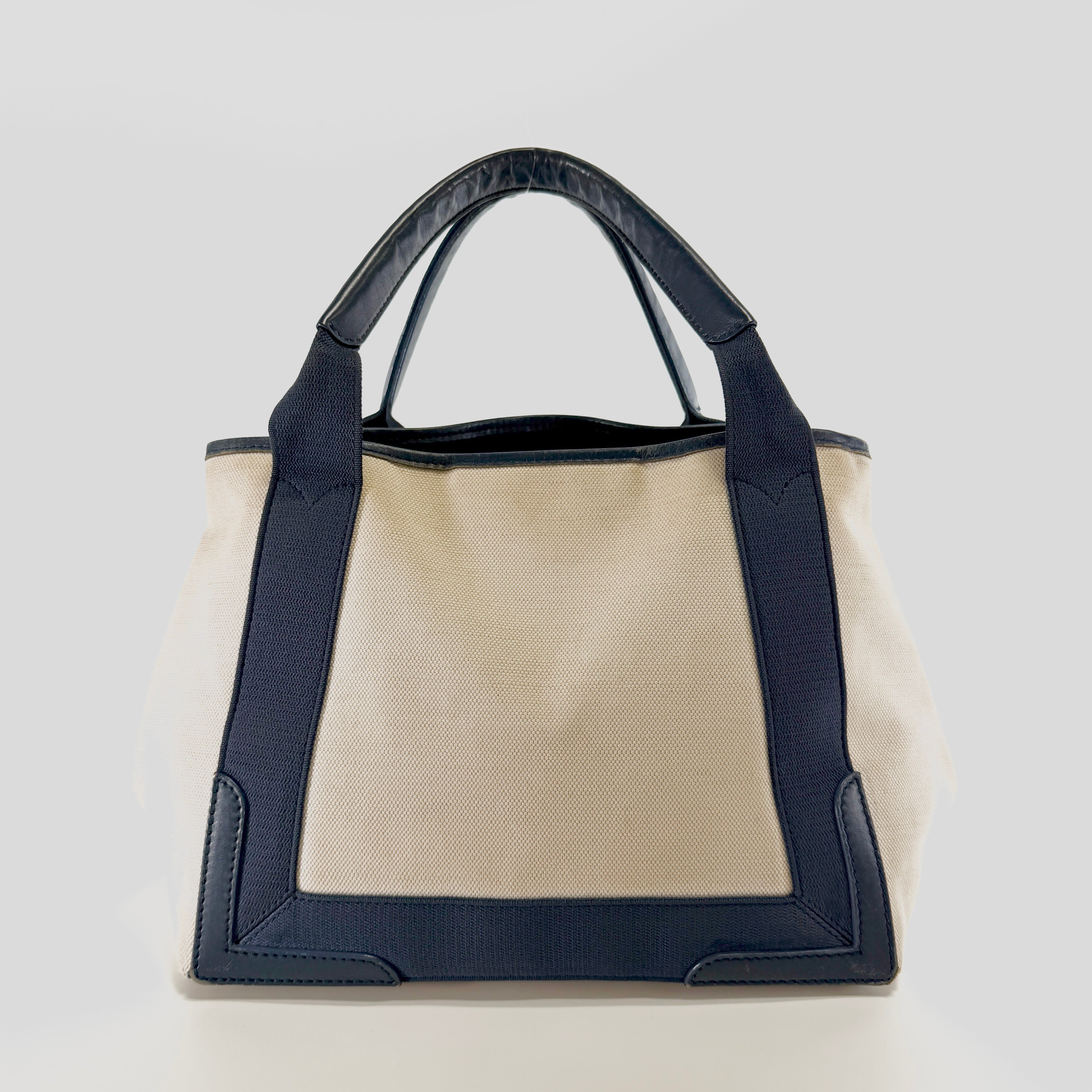 2607 secondhand BALENCIAGA Navy Cabas blue × white