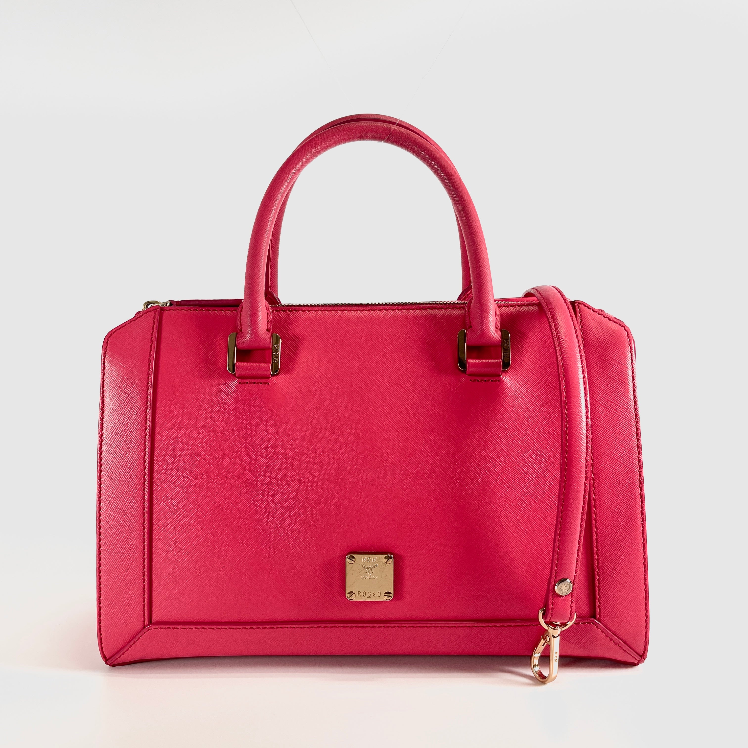 2605 secondhand MCM leather 2WAY hand bag pink