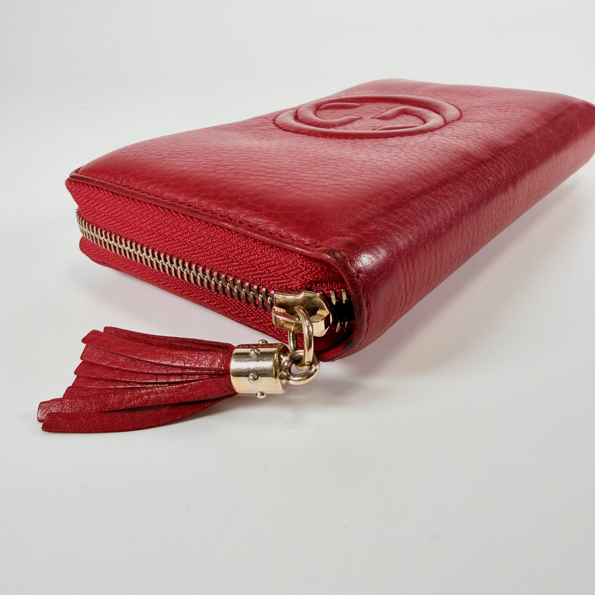 2607 secondhand GUCCI Soho 308280 leather Round Zip Wallet Red
