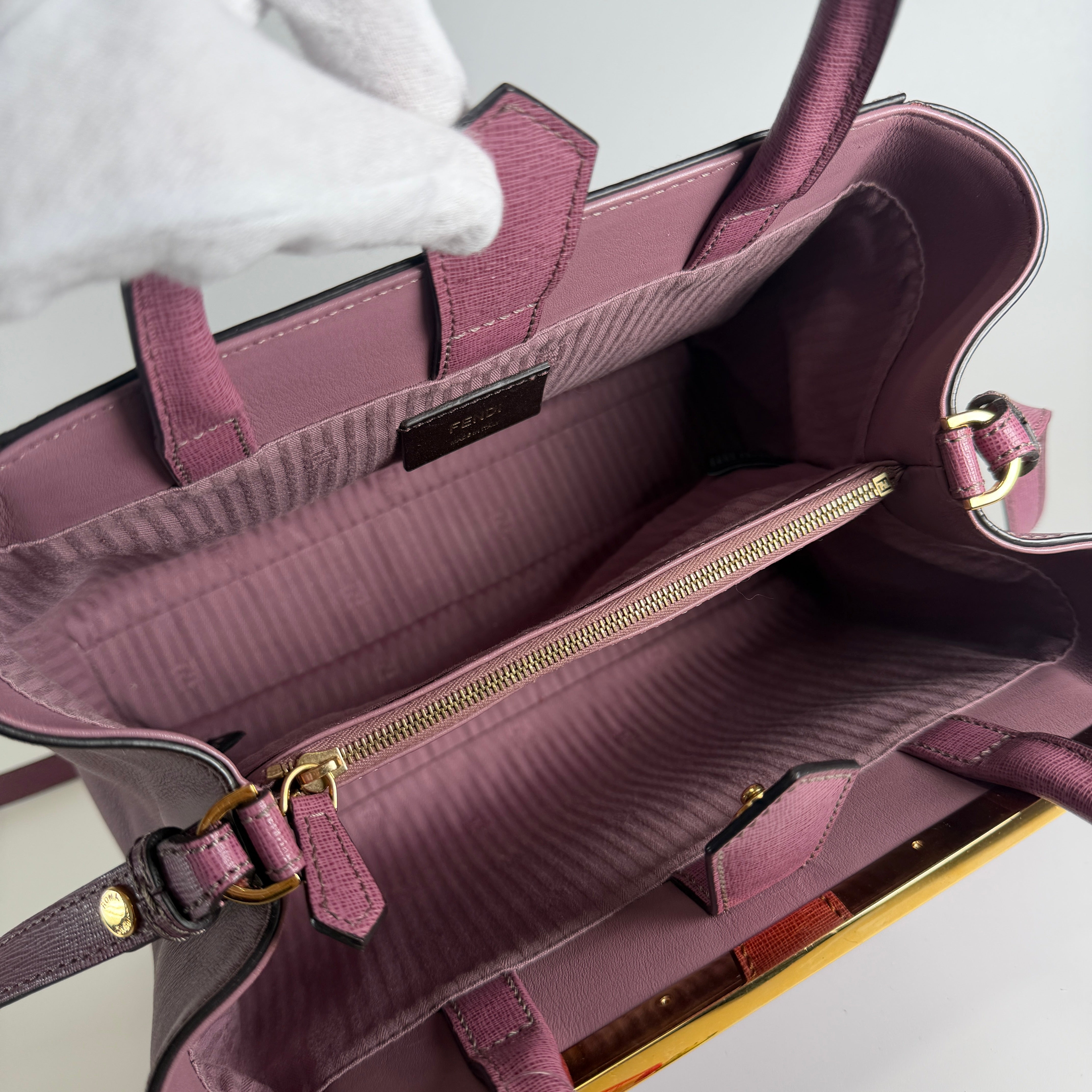 2605 secondhand FENDI Petit Twojours leather 2WAY hand bag purple 8BH253
