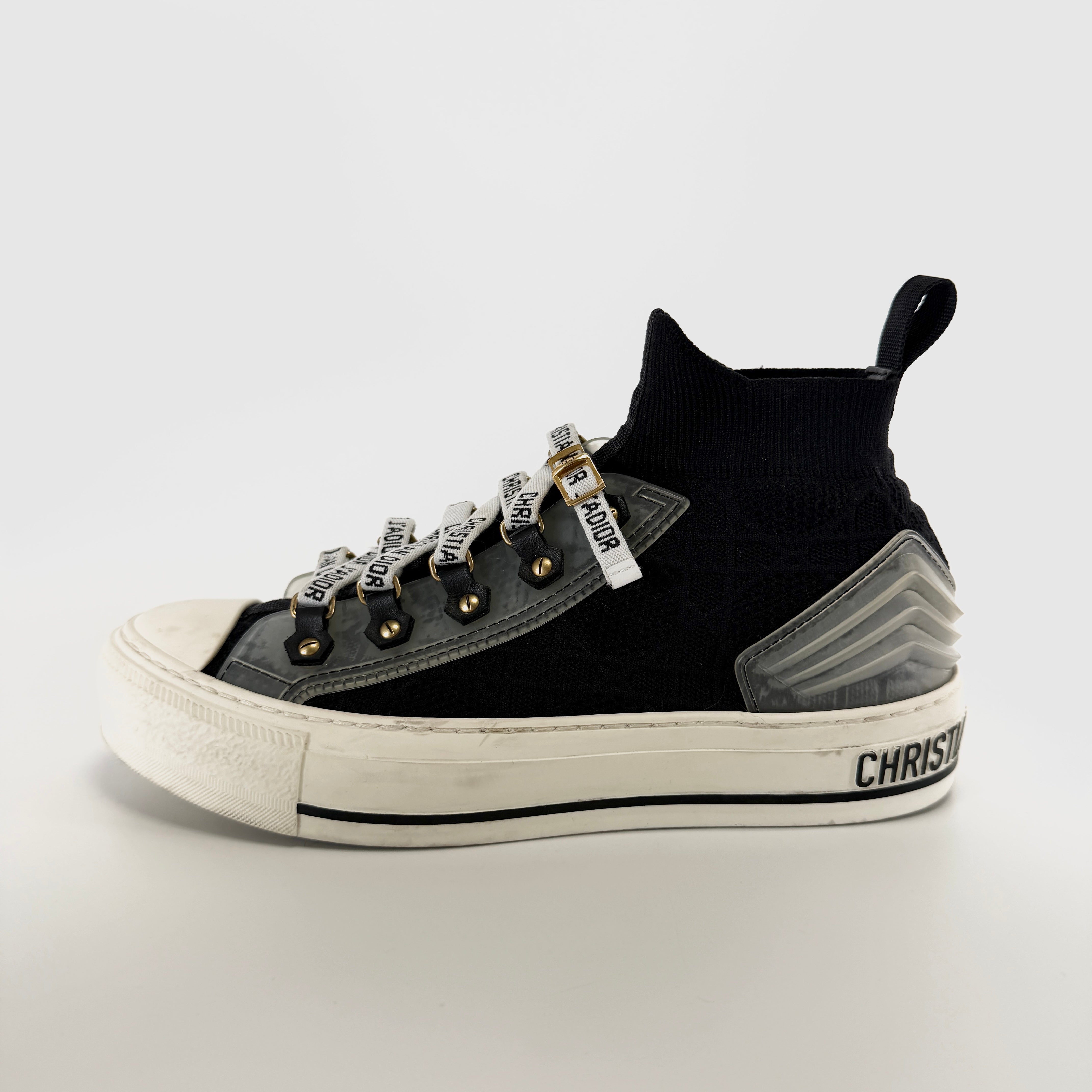 2607 secondhand CD WALK'N'DIOR leather × fabric sneakers 36 Women's black logo knit Cannage