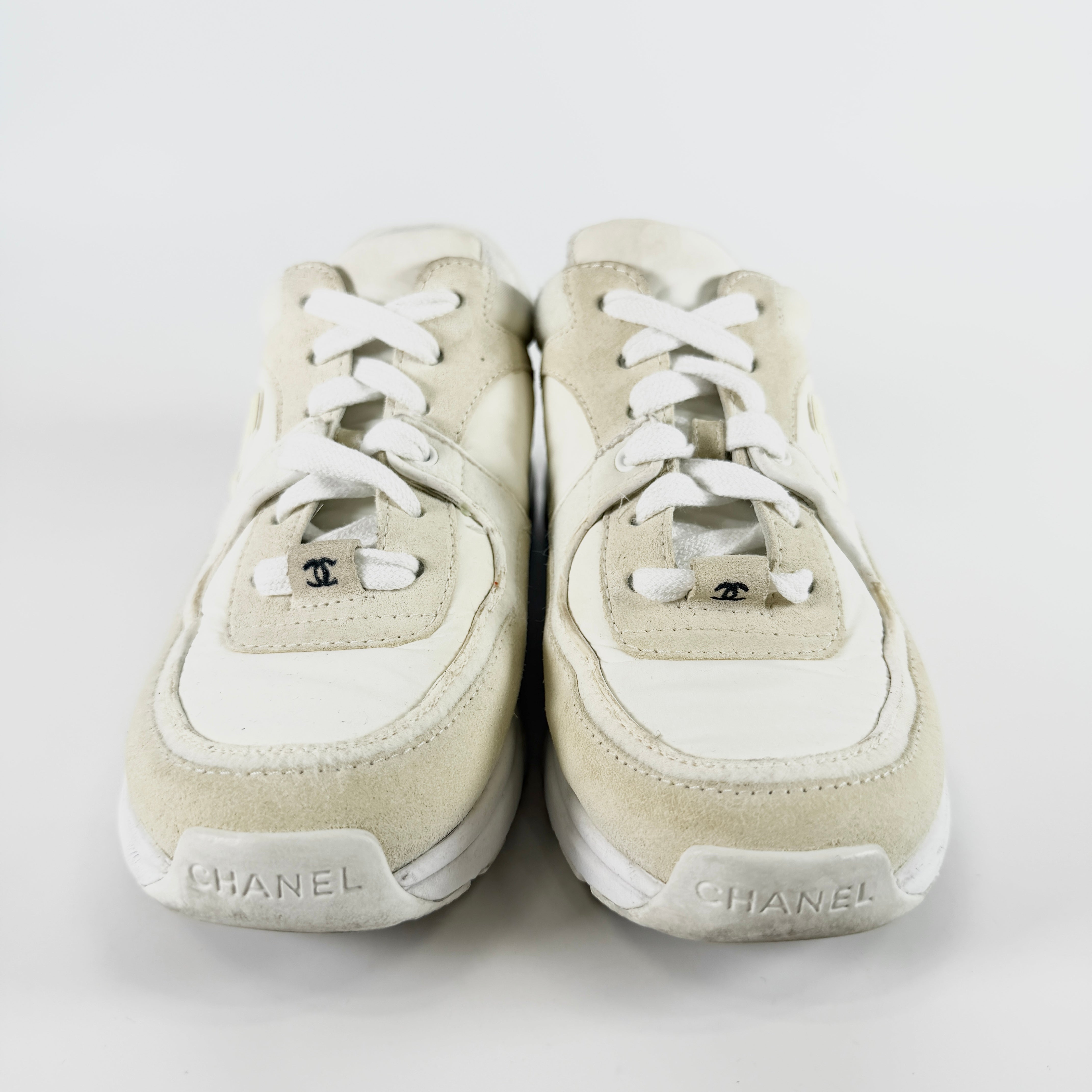 2605 secondhand CHANEL Cocomark suede × fabric sneakers 35 Women's ivory G34360