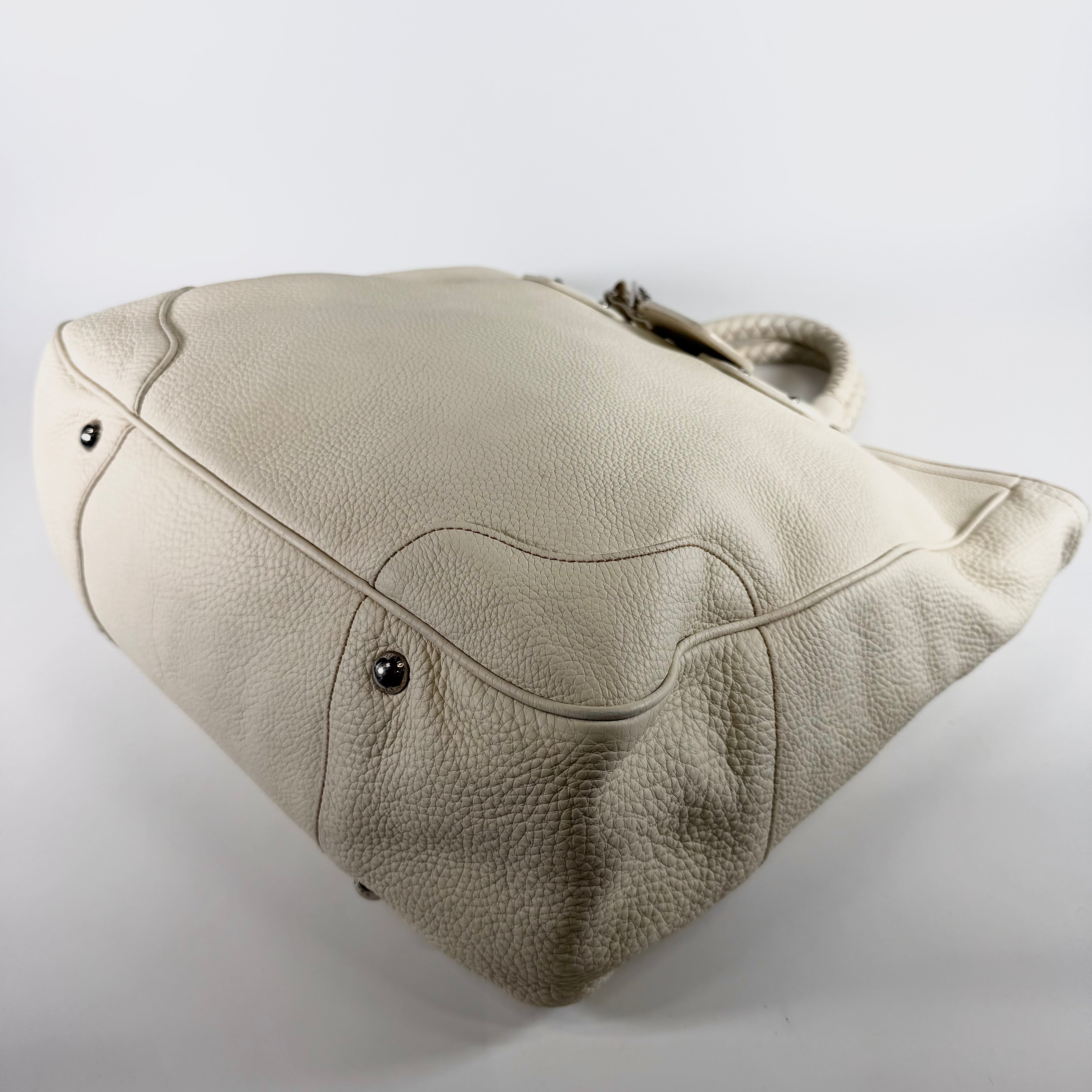 2608 secondhand PRADA Tote Bag leather ivory shoulder strap / Name tag B
