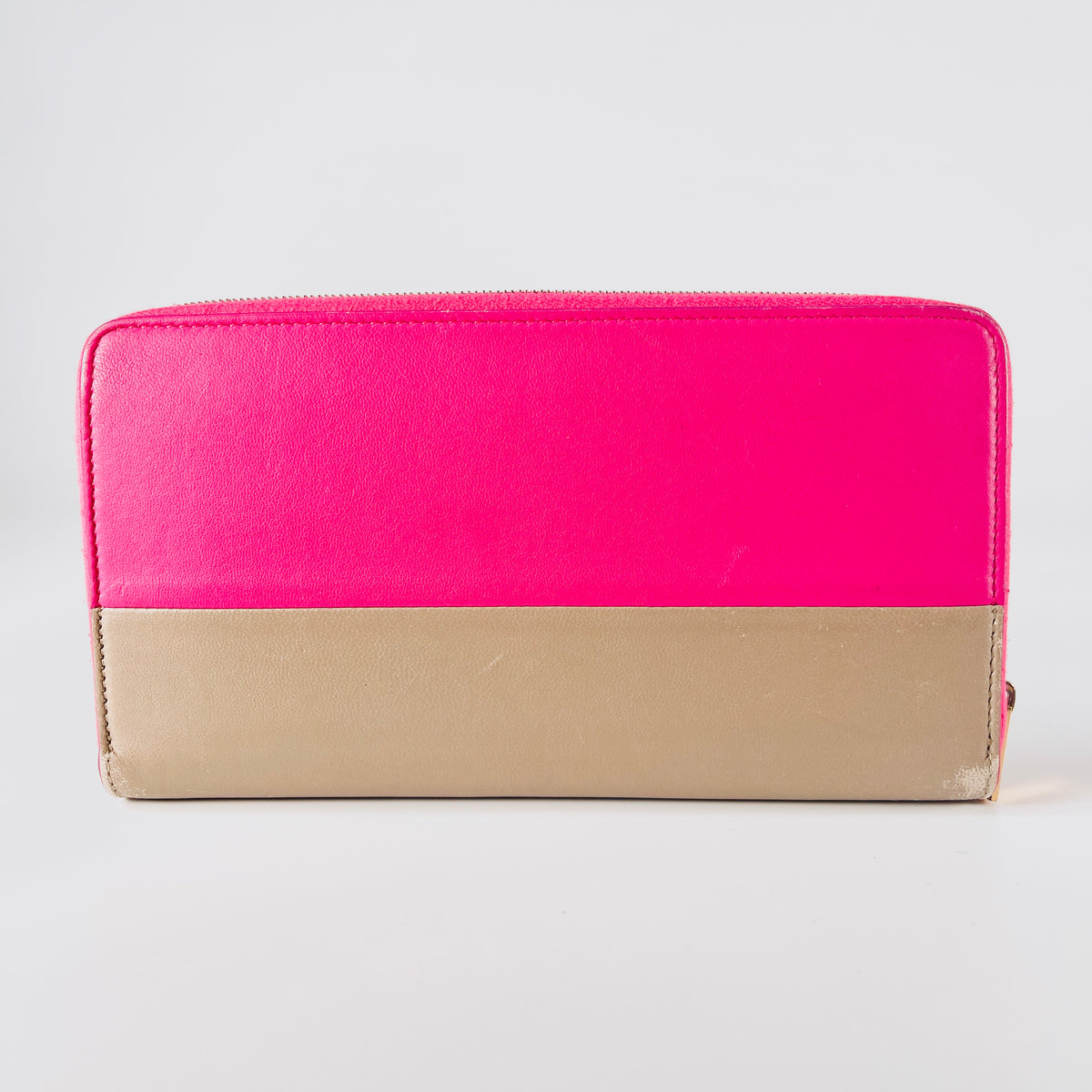 2605 secondhand CELINE leather Long Wallet pink Greige