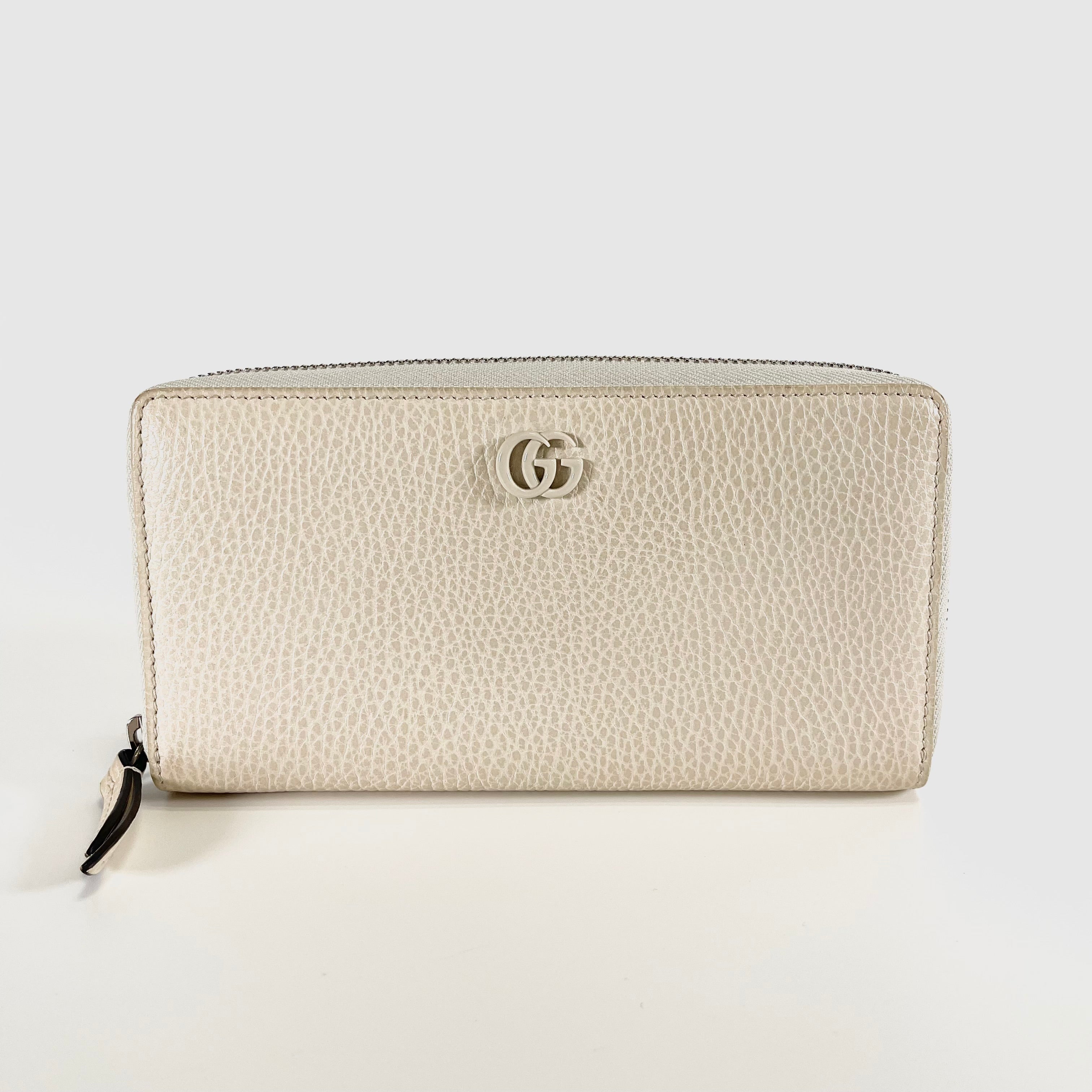 2605 secondhand GUCCI 456117 leather GG Marmont Long Wallet white 496334