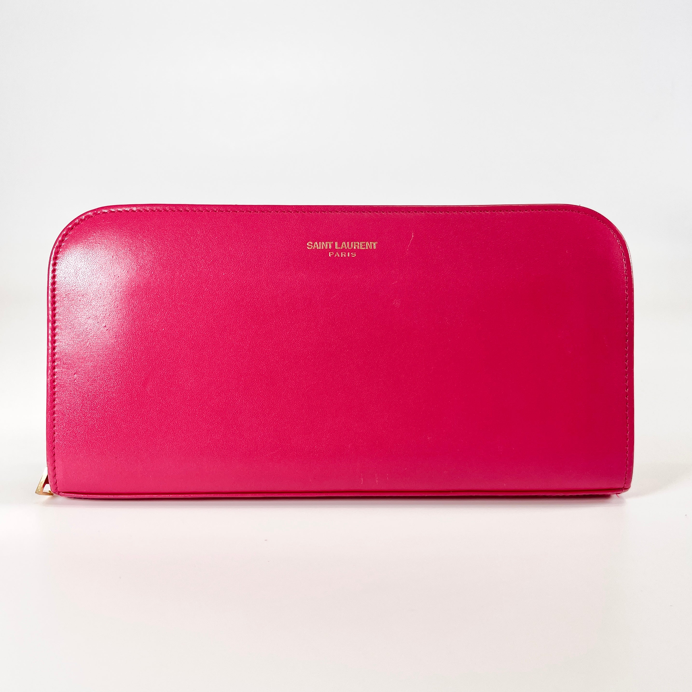 2603 secondhand SAINTLAURENT ★ leather round fastener Long wallet pink