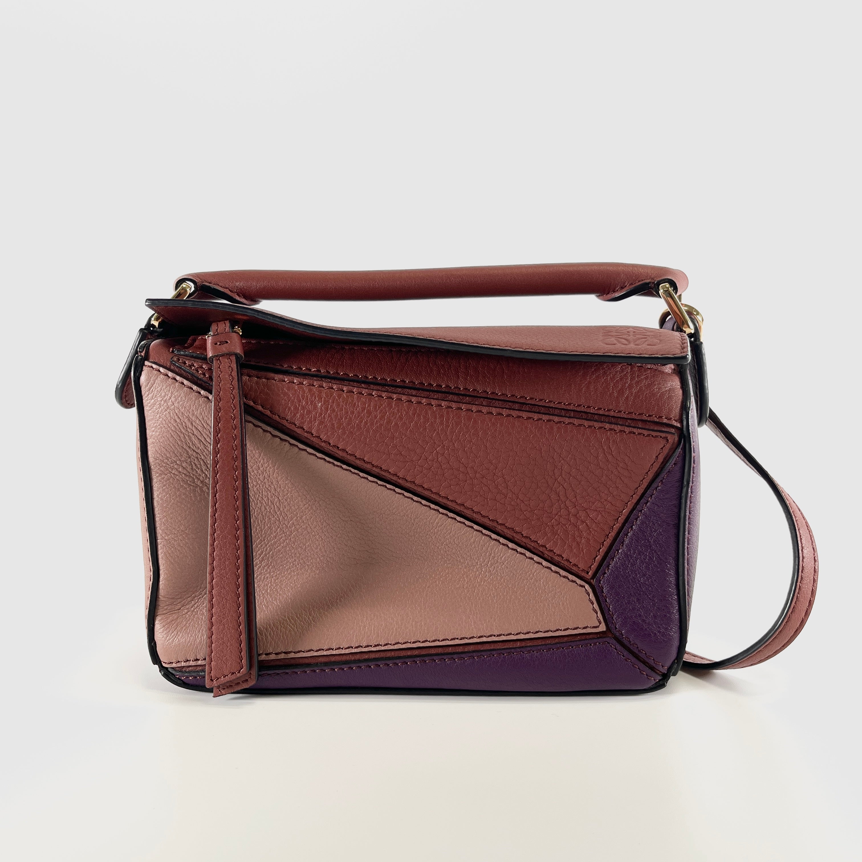 2605 secondhand LOEWE mini Puzzle bag leather 2WAY hand bag Brown × purple