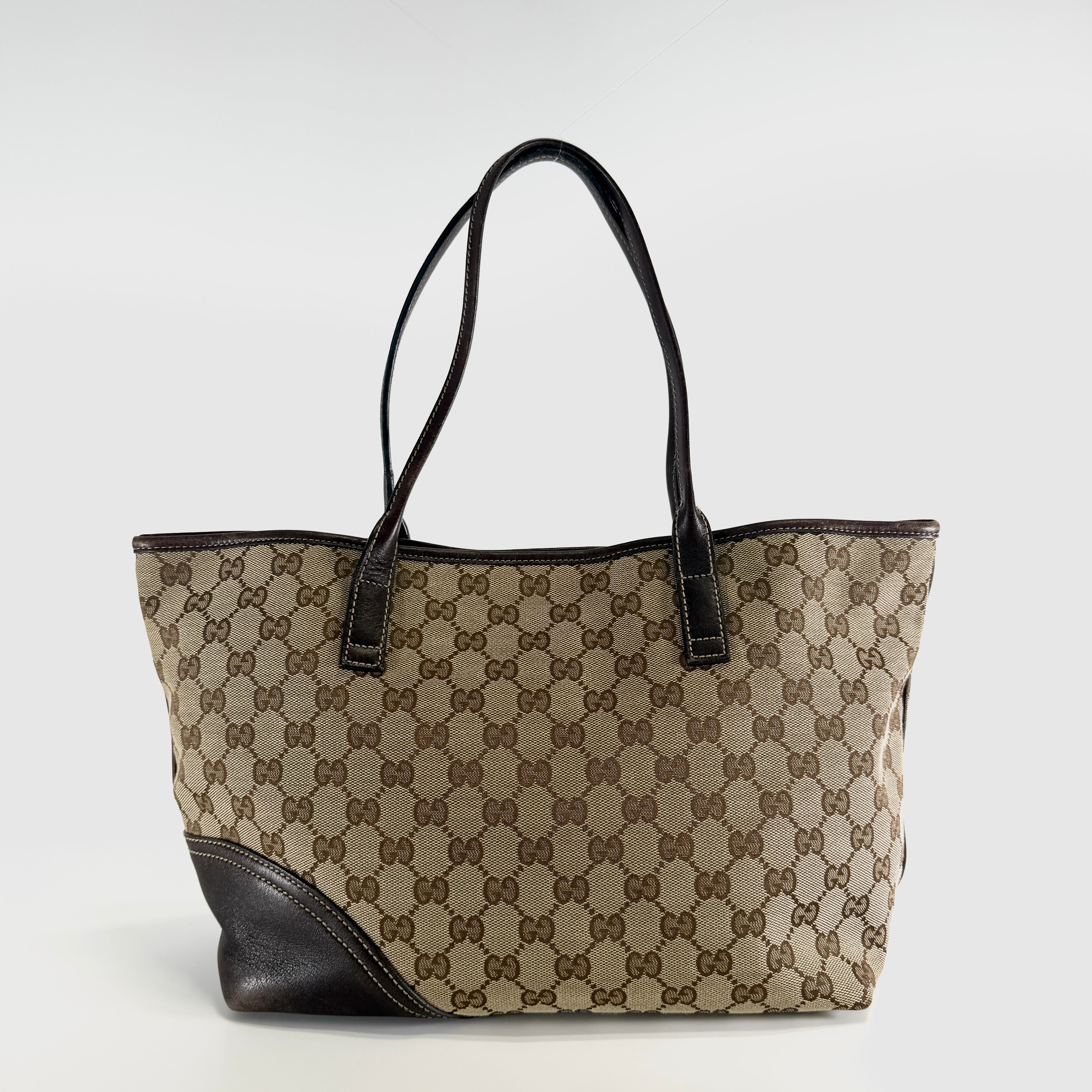 2606 secondhand GUCCI GG canvas canvas × leather Tote Bag beige Brown 169946