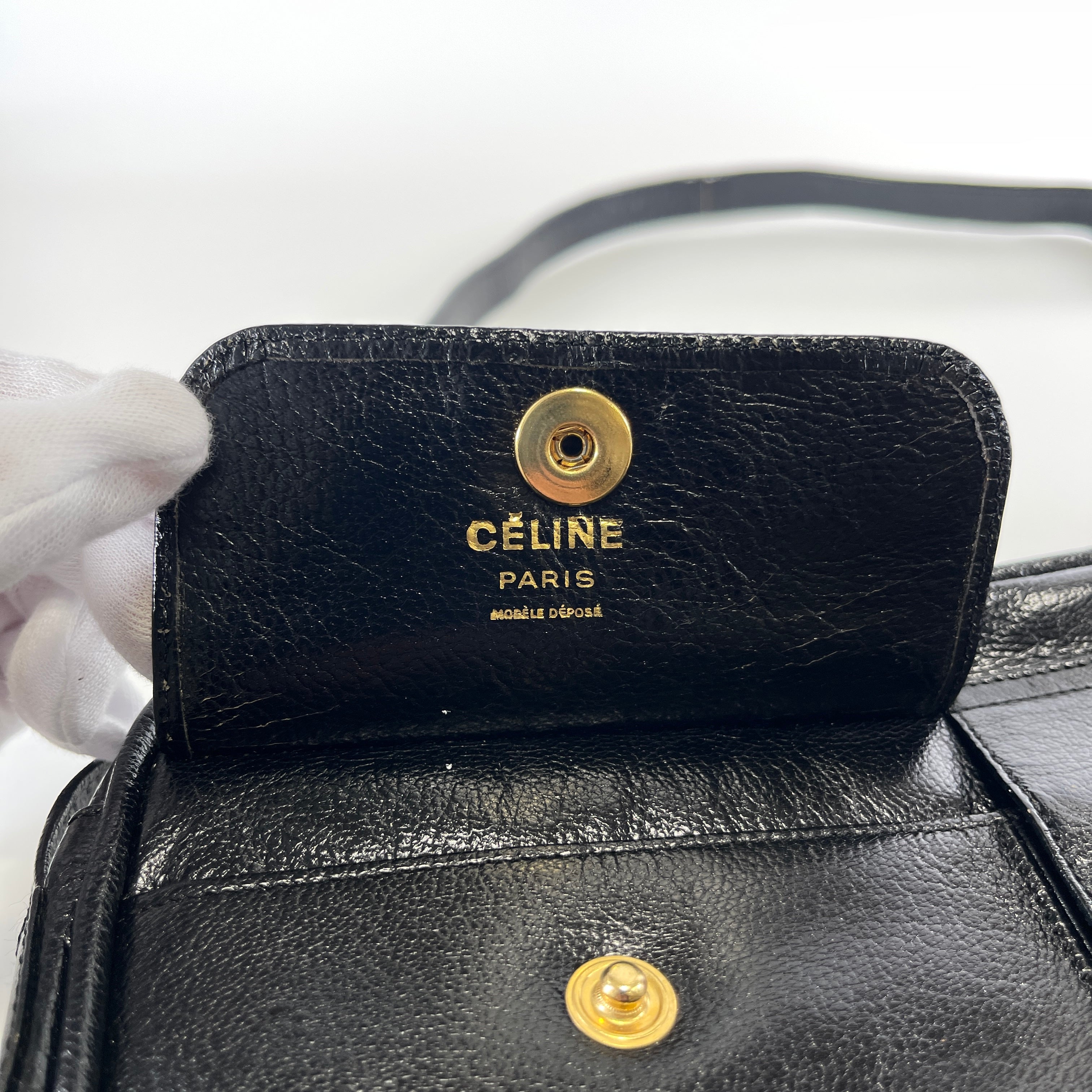 2605 secondhand CELINE leather Shoulder bag black