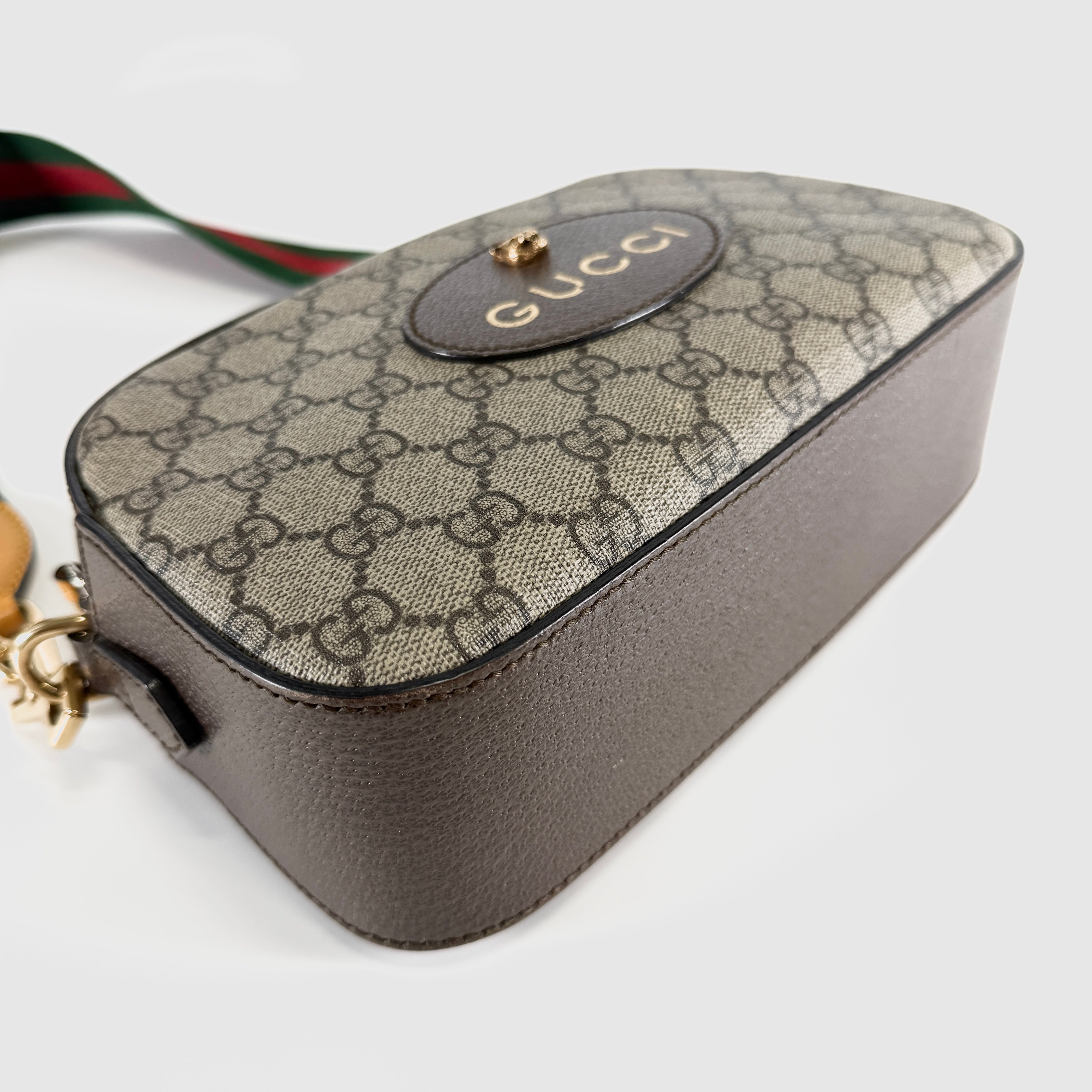 2607 secondhand GUCCI GG Supreme Tiger Head PVC× leather Shoulder bag Brown 476466