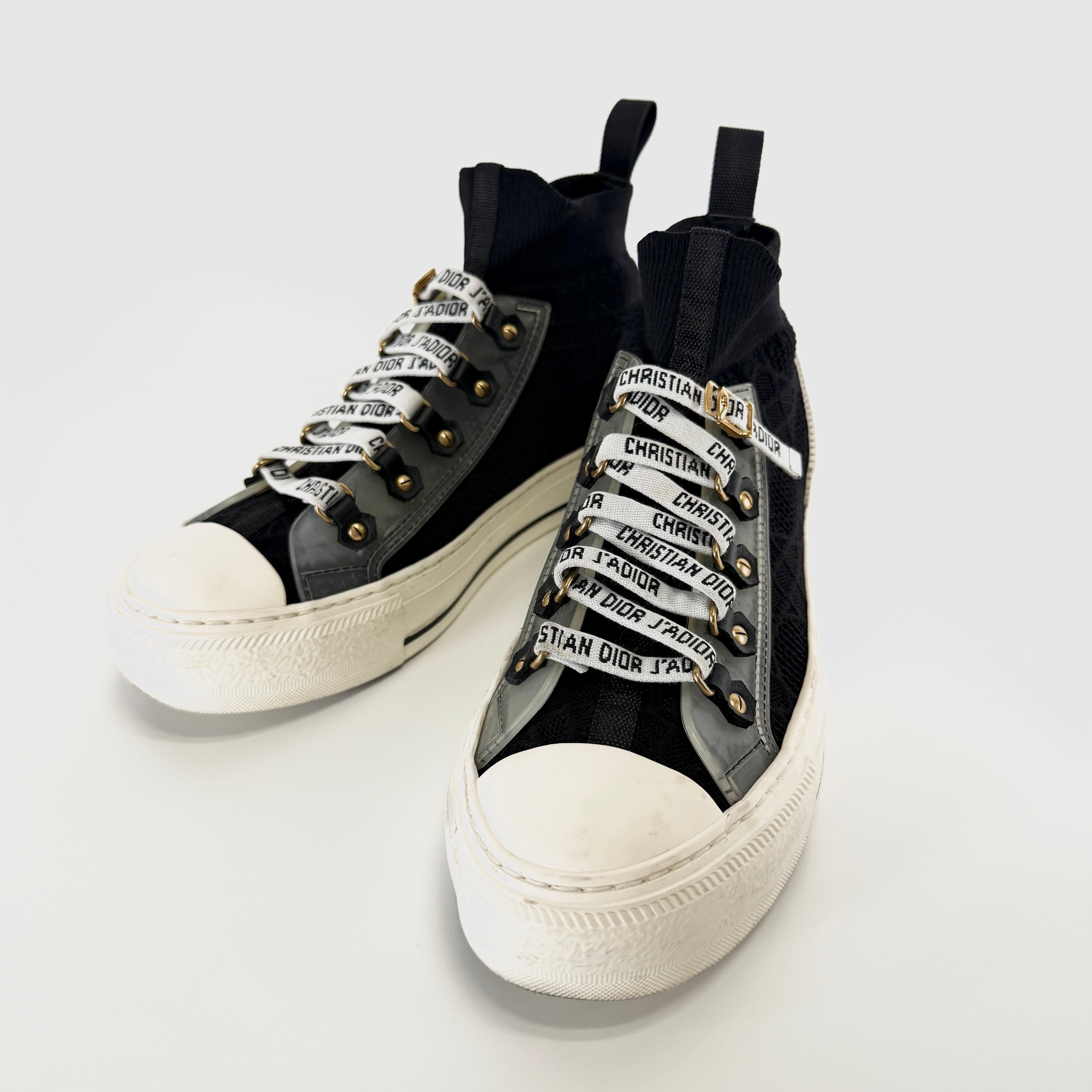 2607 secondhand CD WALK'N'DIOR leather × fabric sneakers 36 Women's black logo knit Cannage