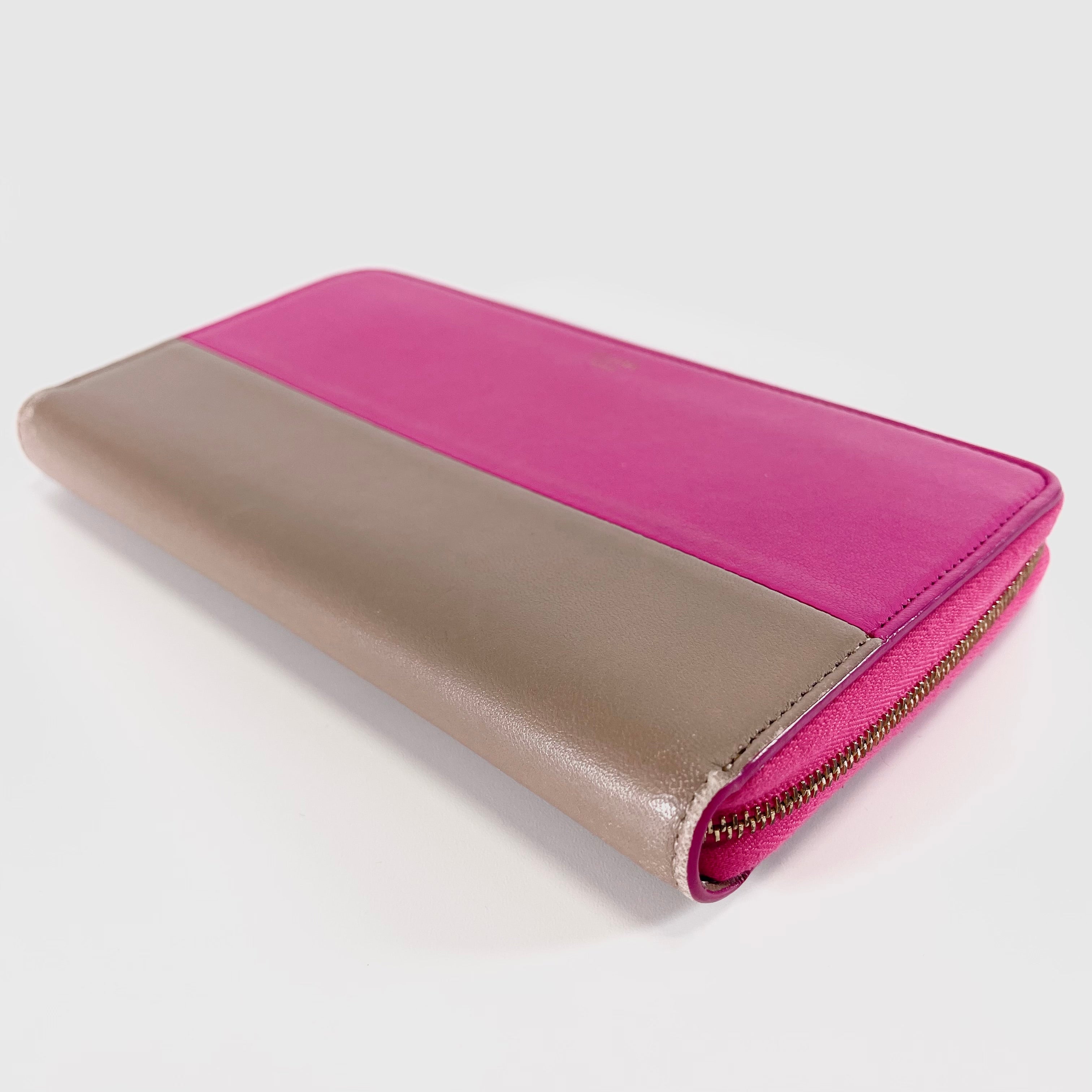 2605 secondhand CELINE leather Long Wallet pink Greige