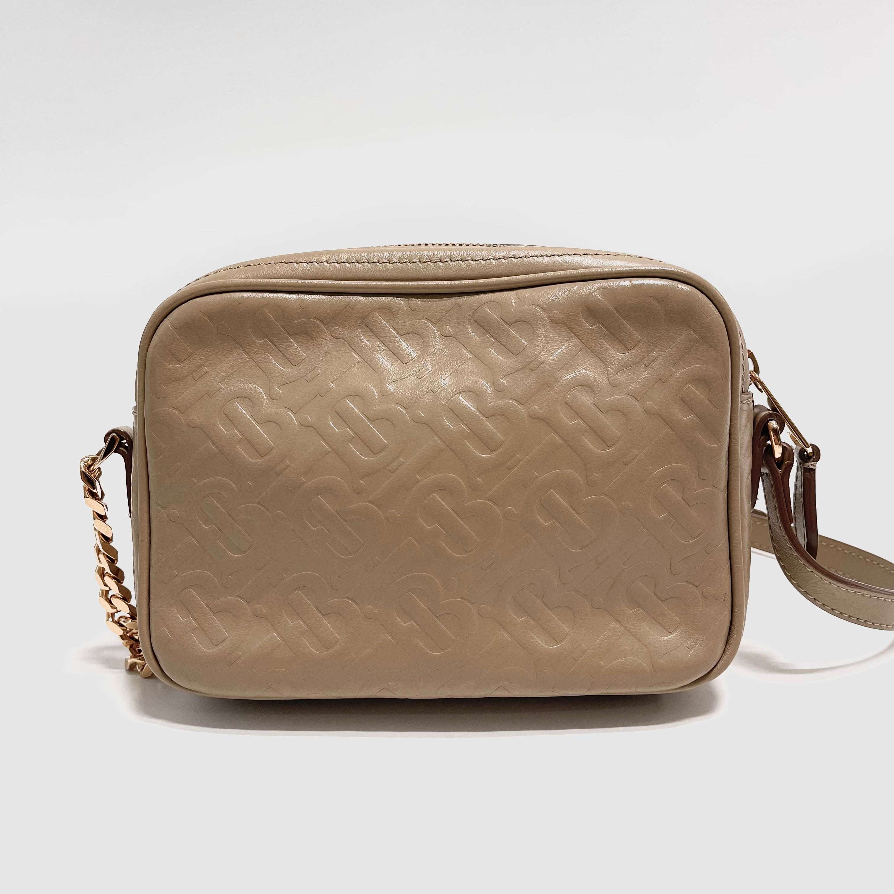 2605 secondhand BURBERRY leather TB Monogram Shoulder bag beige