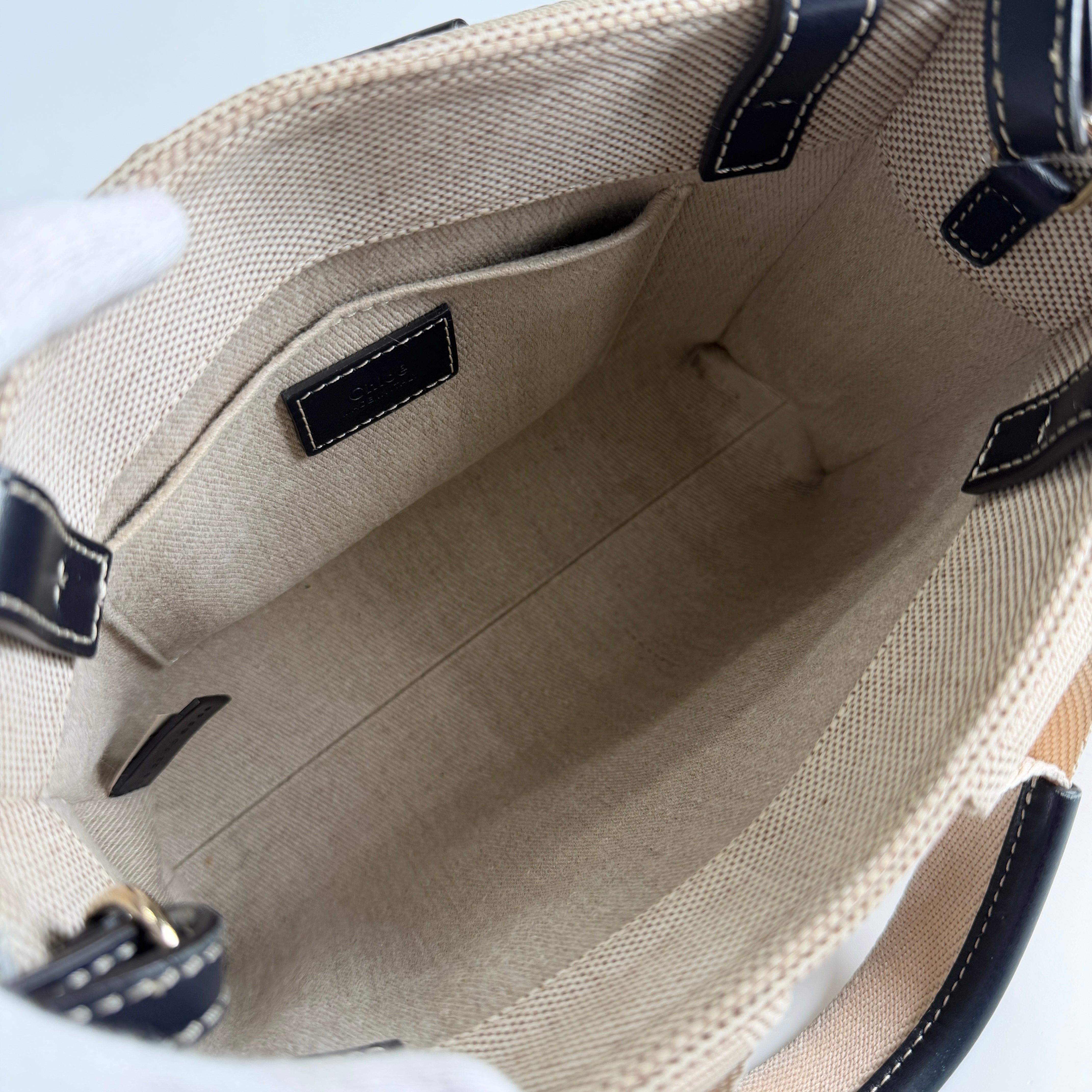 2607 secondhand Chloe Woody Small canvas 2WAY hand bag beige × Navy