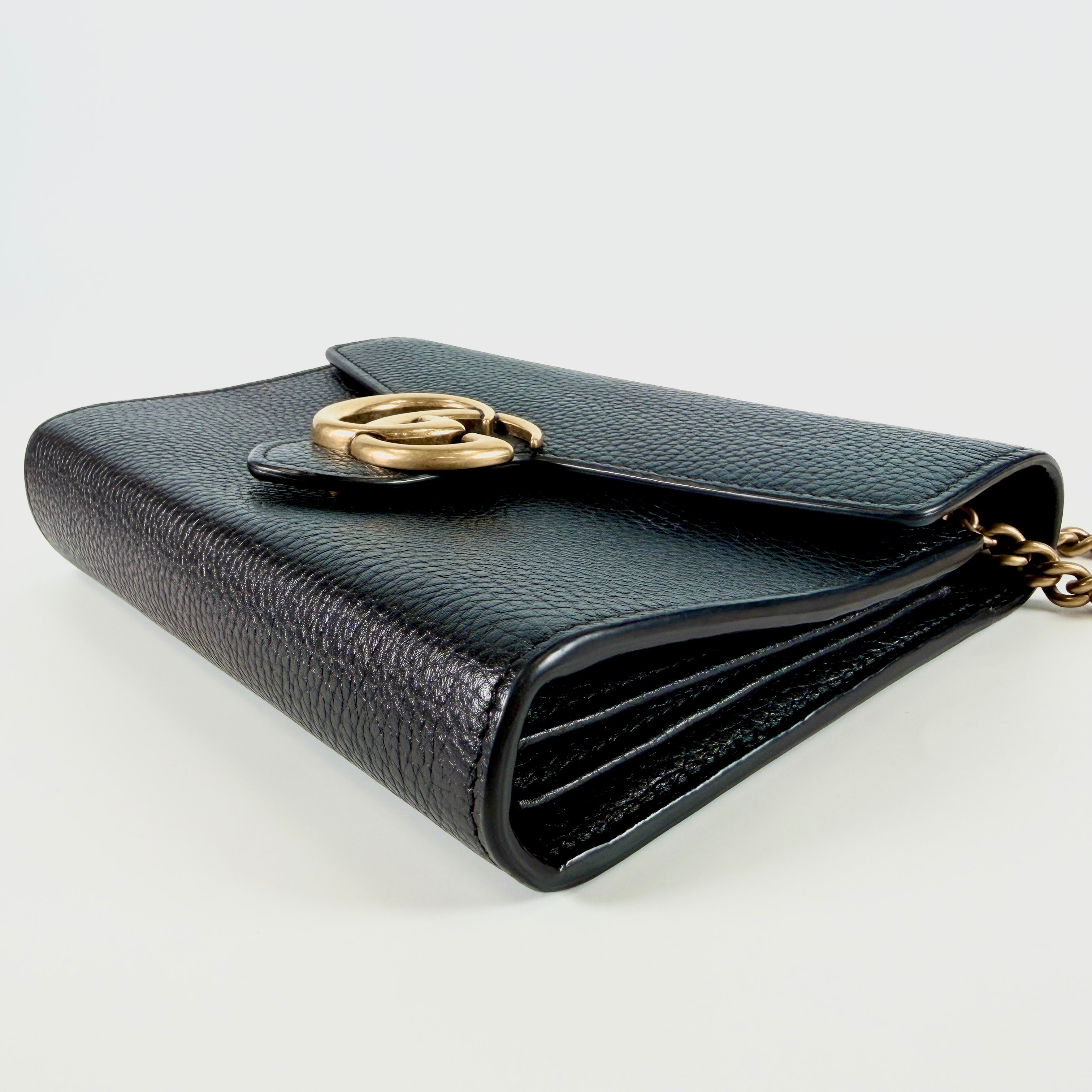 2606 secondhand GUCCI GG Marmont leather Chain Wallet black 779777 Outlet mark