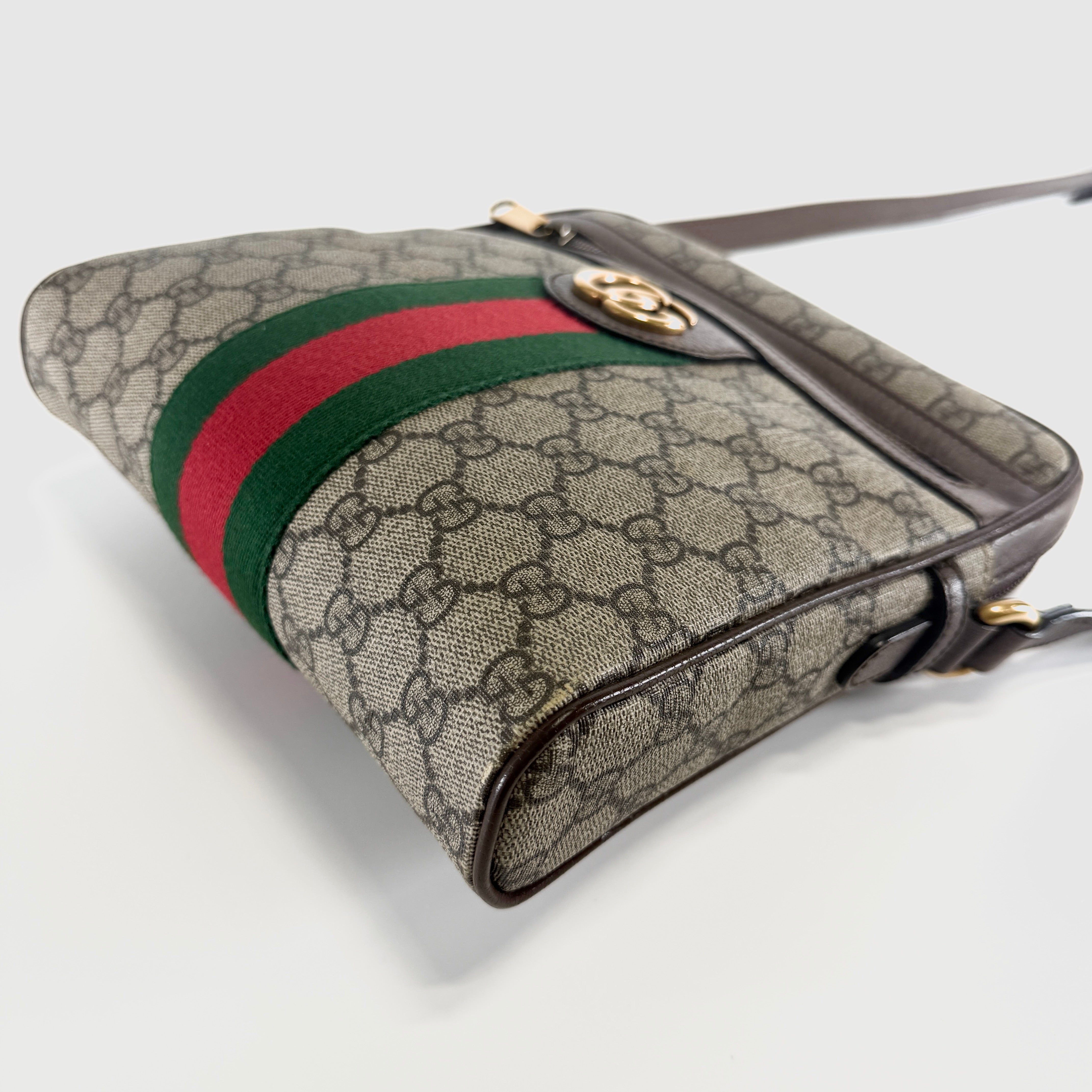 2607 secondhand GUCCI GG Supreme Ophidia PVC× leather Shoulder bag beige × Brown 547926