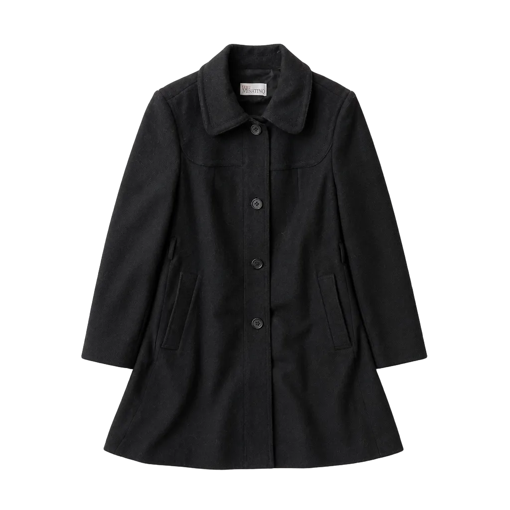 2606 secondhand VALENTINO coat TR3CAB5038S black pleats wool