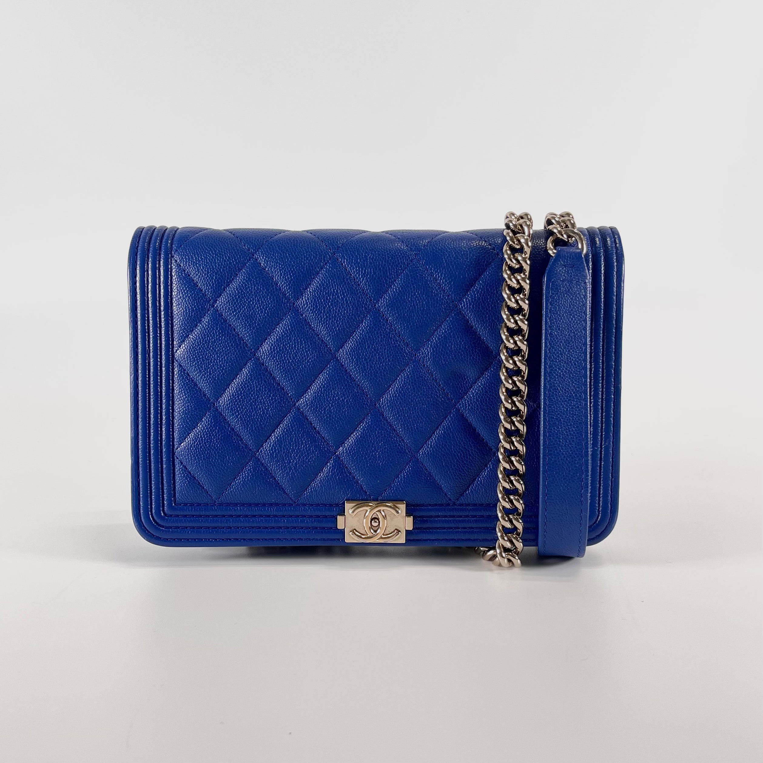 2511 CHANEL Boy caviar skin Chain Wallet blue gold