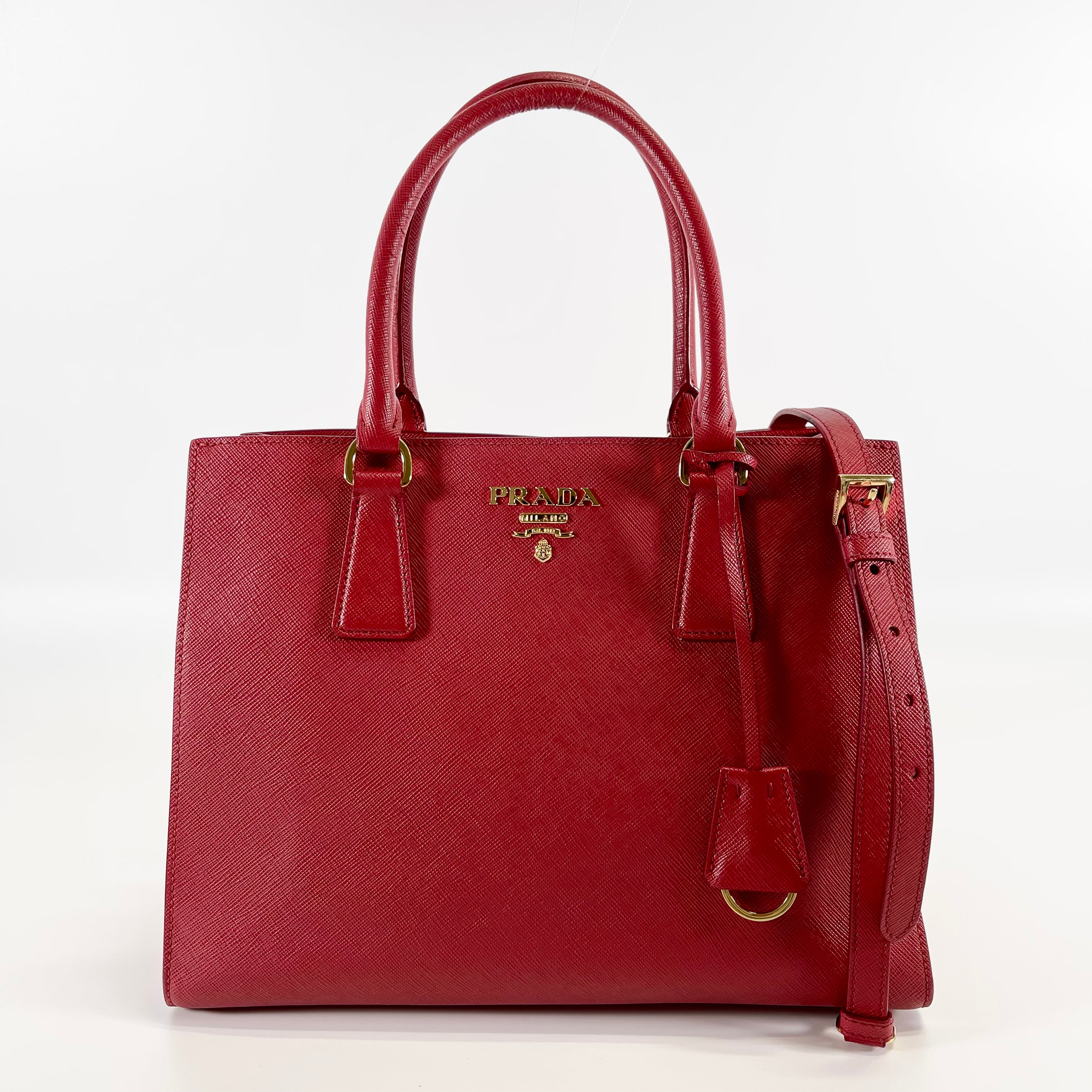 2602 secondhand PRADA 2WAY hand Saffiano Red