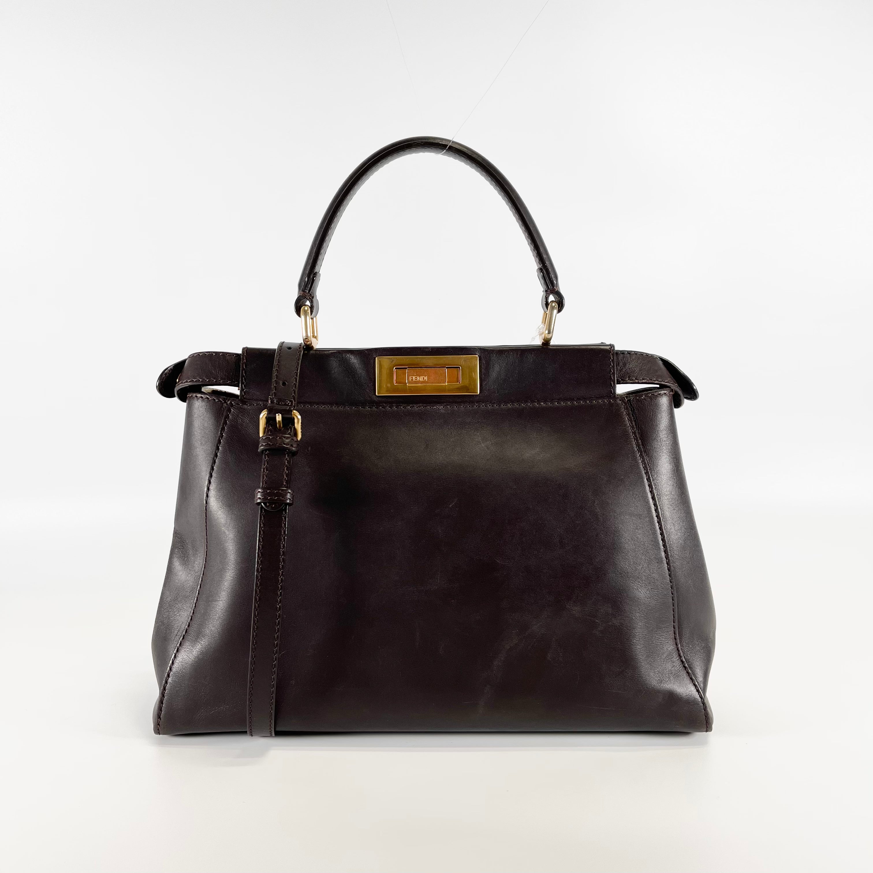 2602 secondhand FENDI Peekaboo regular leather x Harako 2WAY hand bag Brown 8BN226