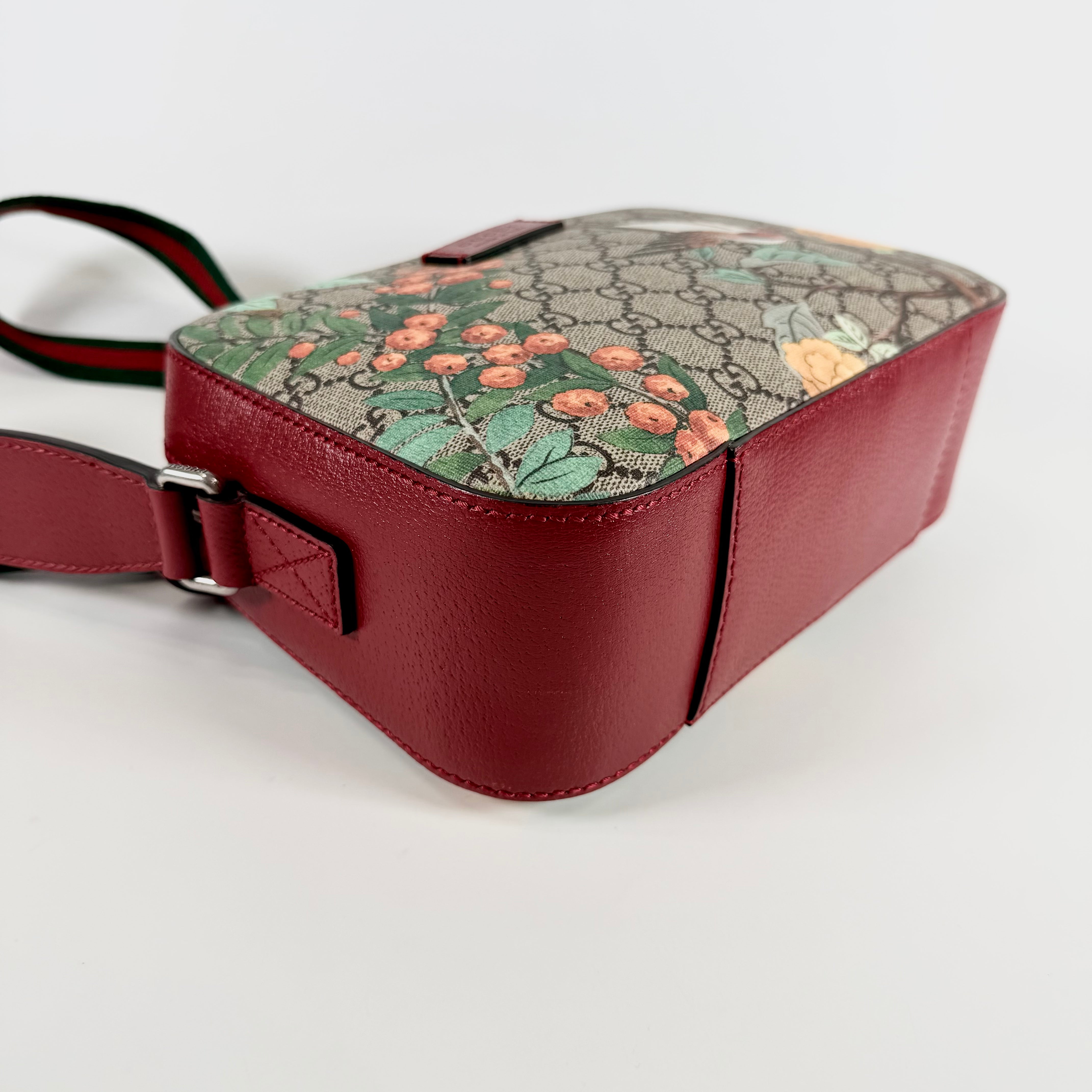 2608 secondhand GUCCI GG Supreme Tian PVC× leather Shoulder bag beige × Red 450947