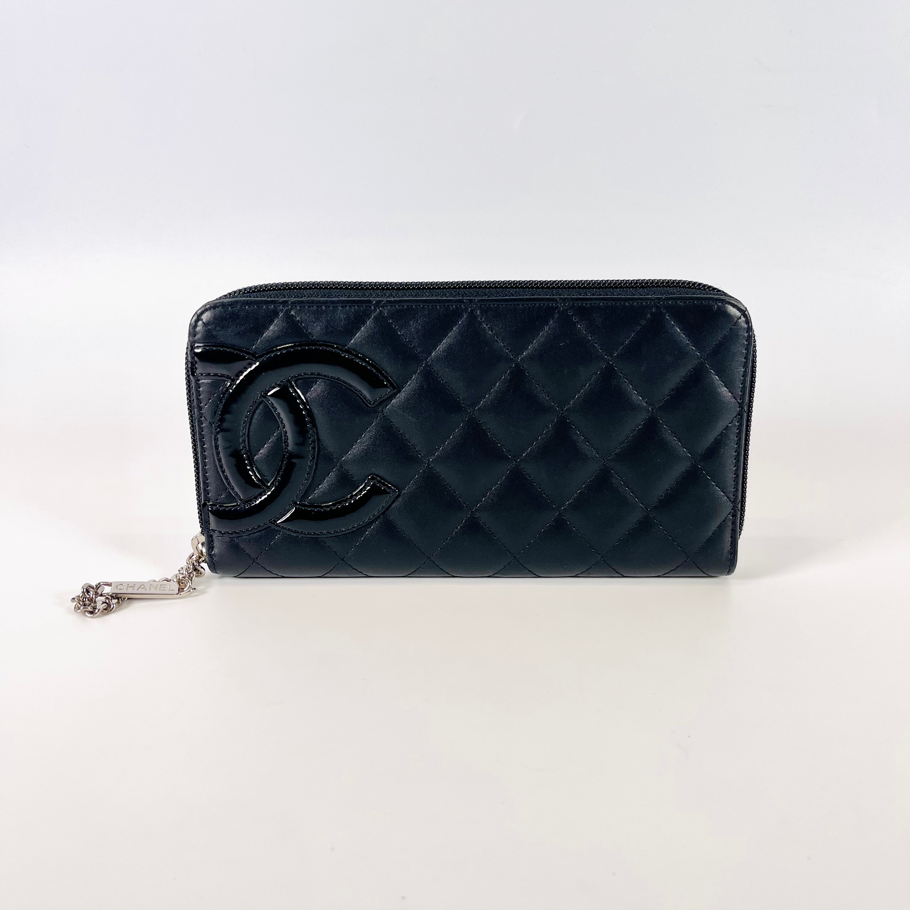 2512 secondhand CHANEL Cambon line lambskin Round Zip Wallet black Silver metal fittings
