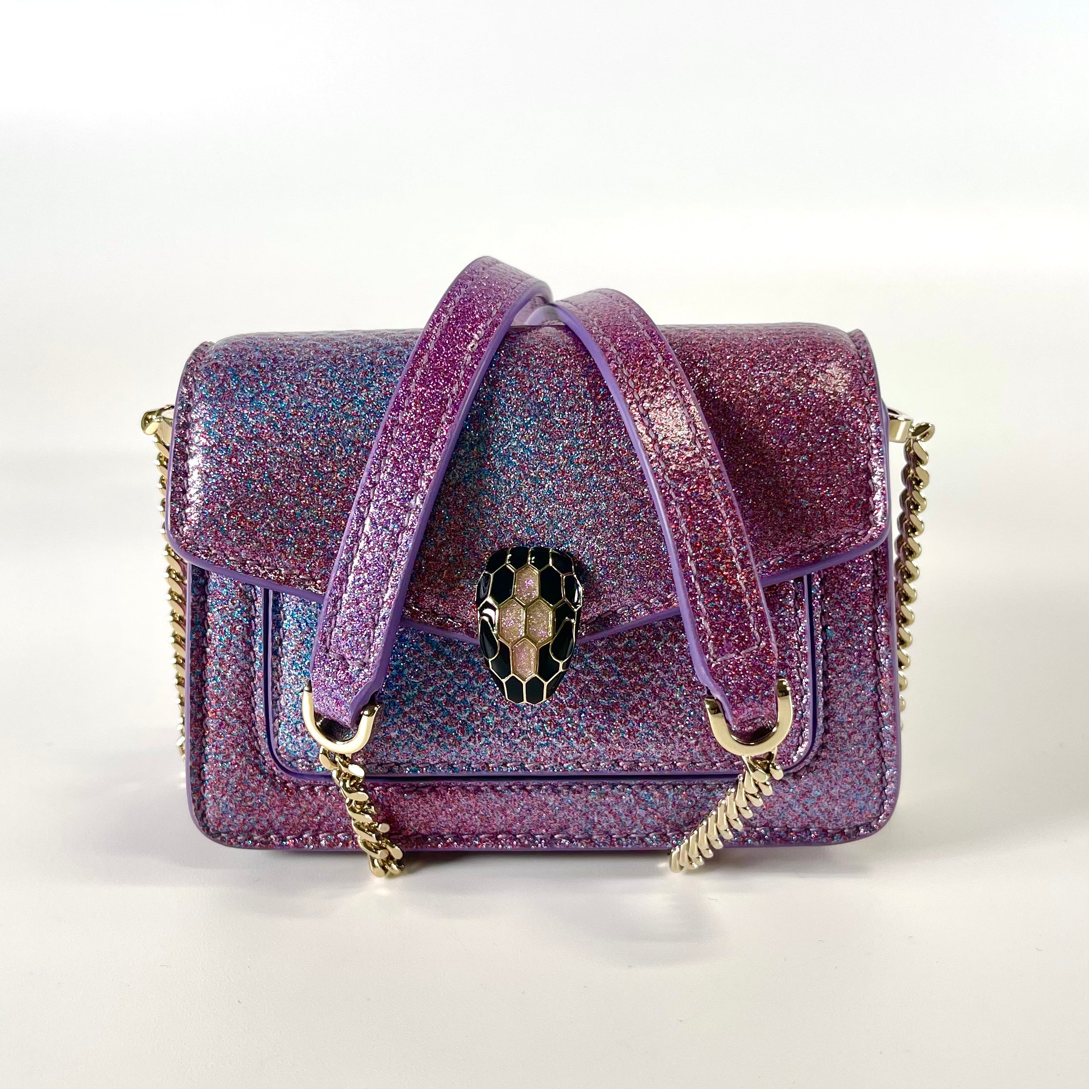 2510 BVLGARI Serpenti Forever Microbag Leather Chain Shoulder Bag Purple